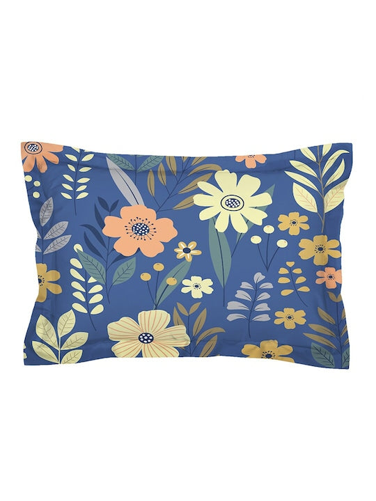 Premium Blue Floral Glace Cotton 300 TC King Bedsheet with 2 Pillow Covers