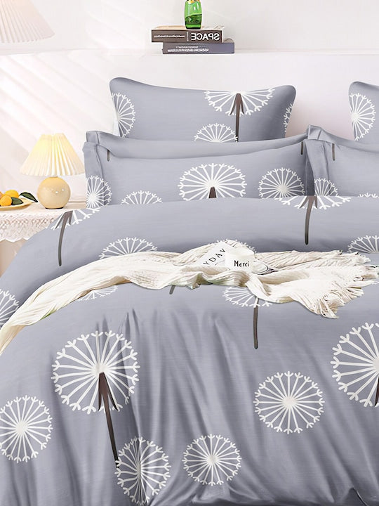 Premium Grey Glace Cotton 300 TC King Bedsheet With 2 Pillow Covers