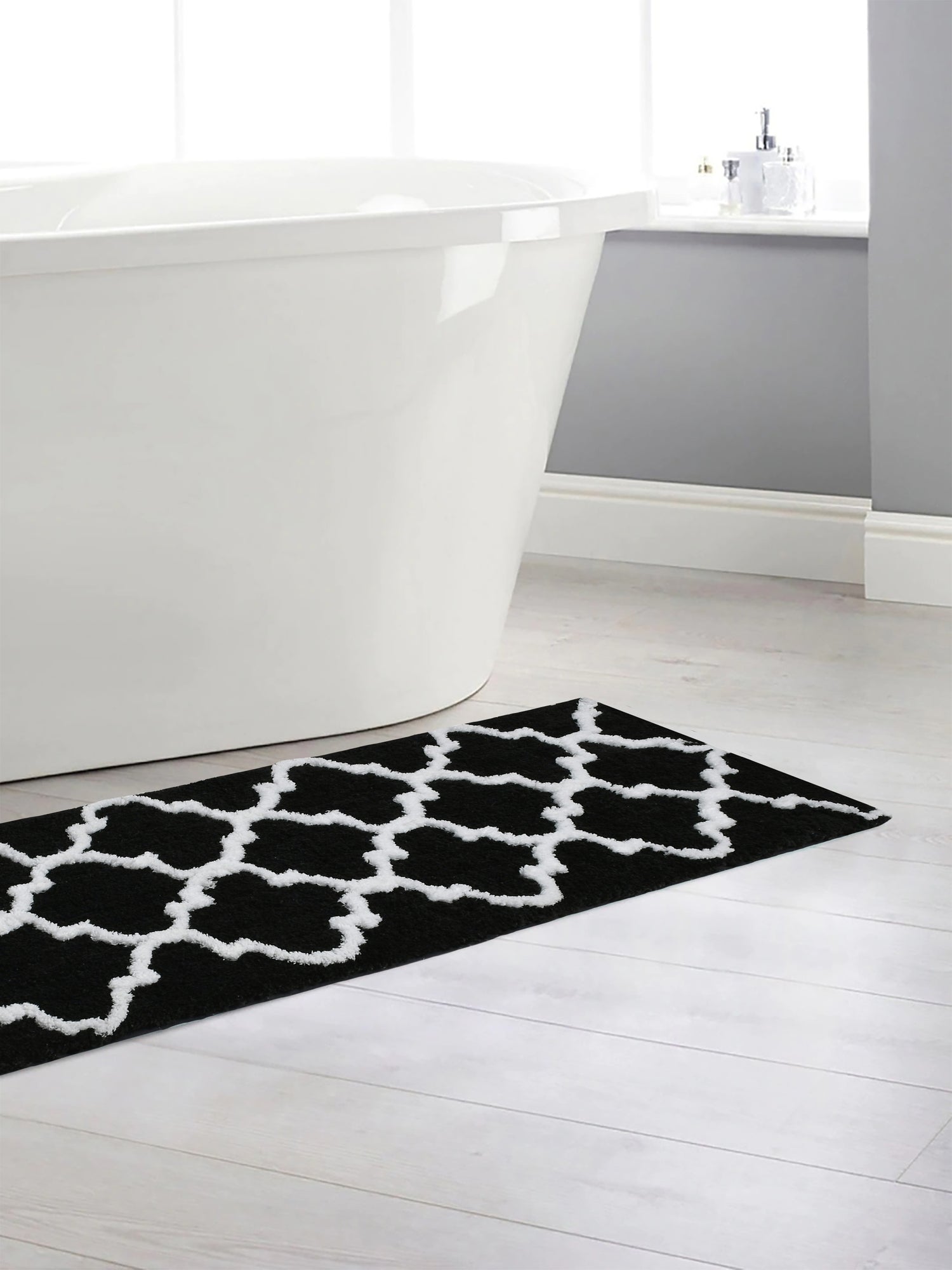 Soft Microfiber Abstract Moroccan Designer Anti Slip Runner, Black