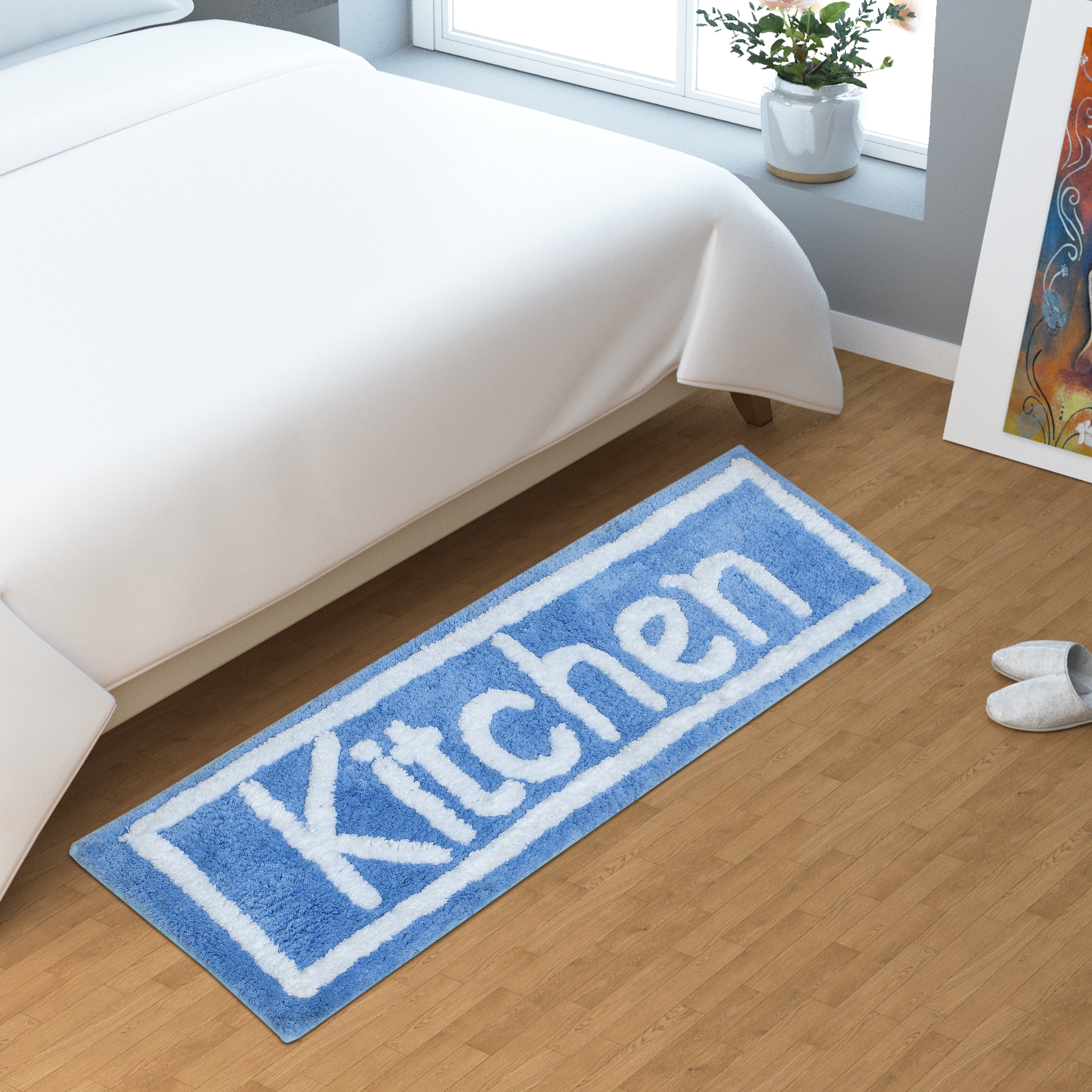 Soft Microfiber Kitchen Designer Anti Slip Runner, Aqua