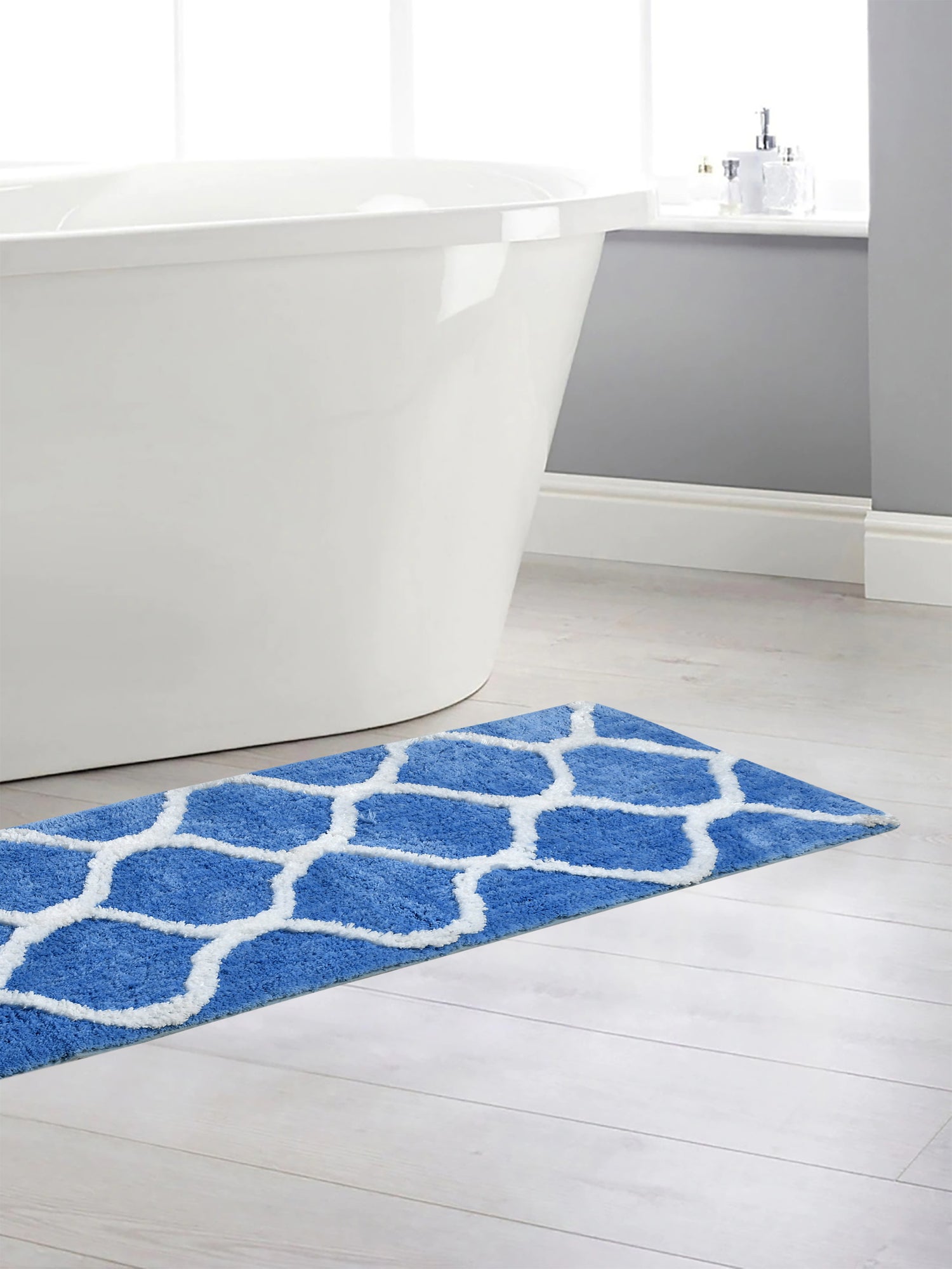 Soft Microfiber Abstract Swish Designer Anti Slip Runner, Aqua