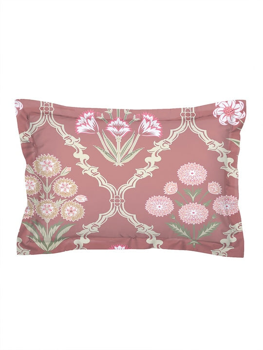 Premium Dark Pink Floral Glace Cotton 300 TC King Bedsheet With 2 Pillow Covers