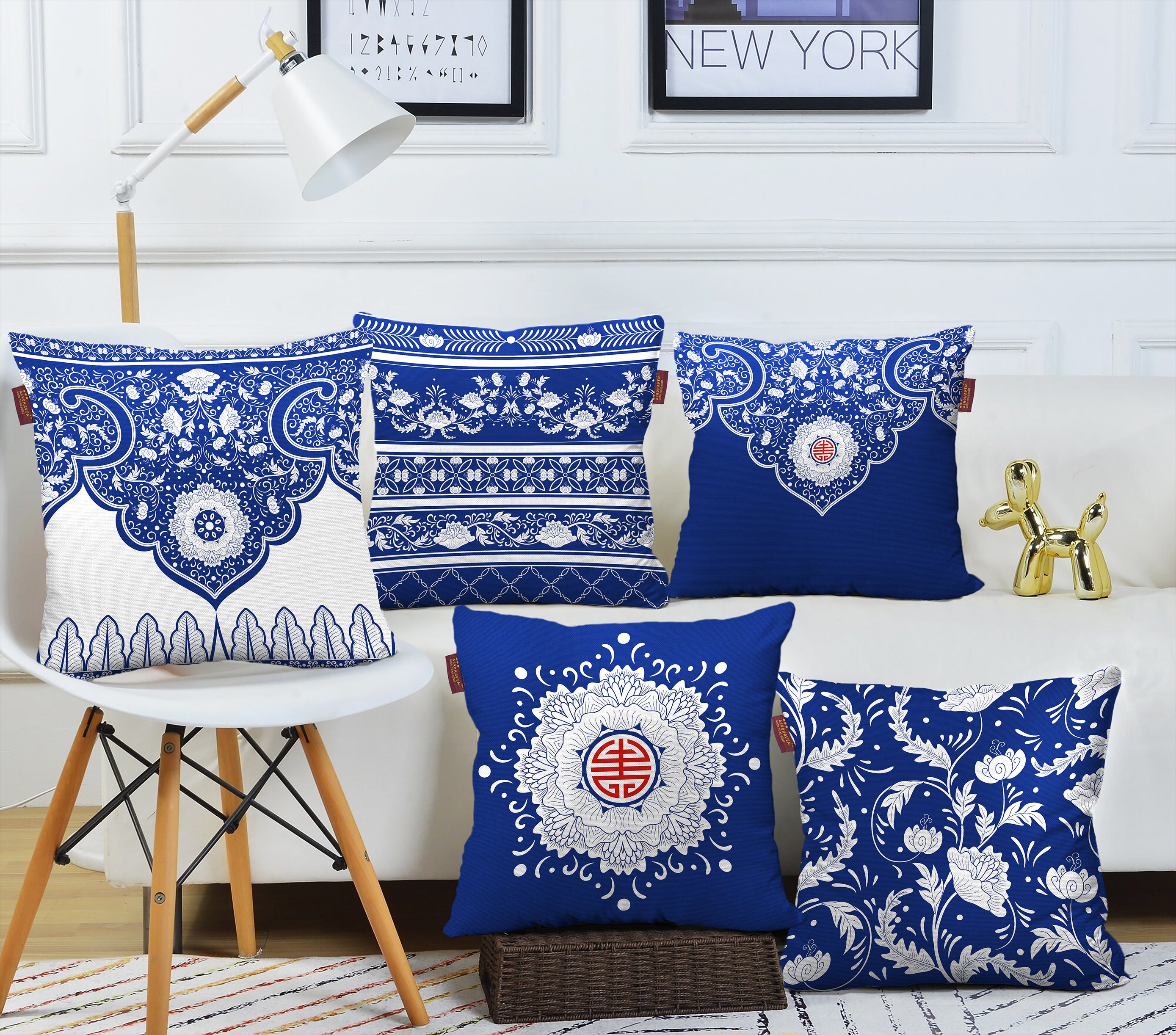 Set of 5 Cotton Turkish Designer Decorative Throw Pillow/Cushion Covers