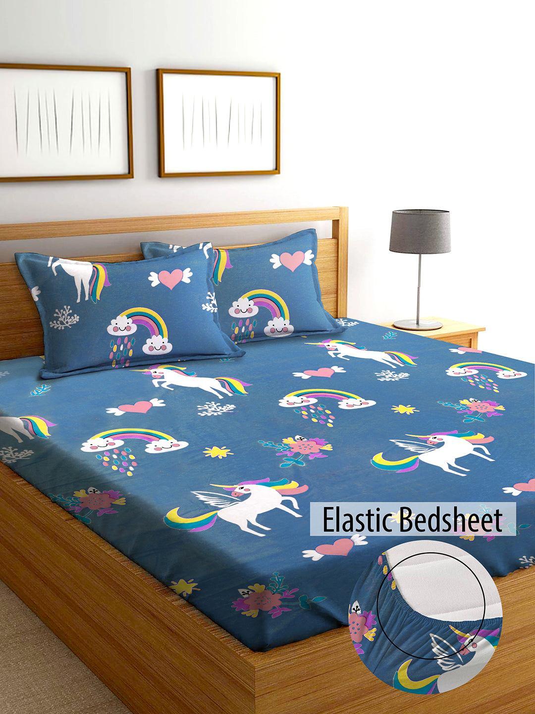 Glace Cotton Abstract Flat Fitted Bedsheet with 2 Pillow Covers