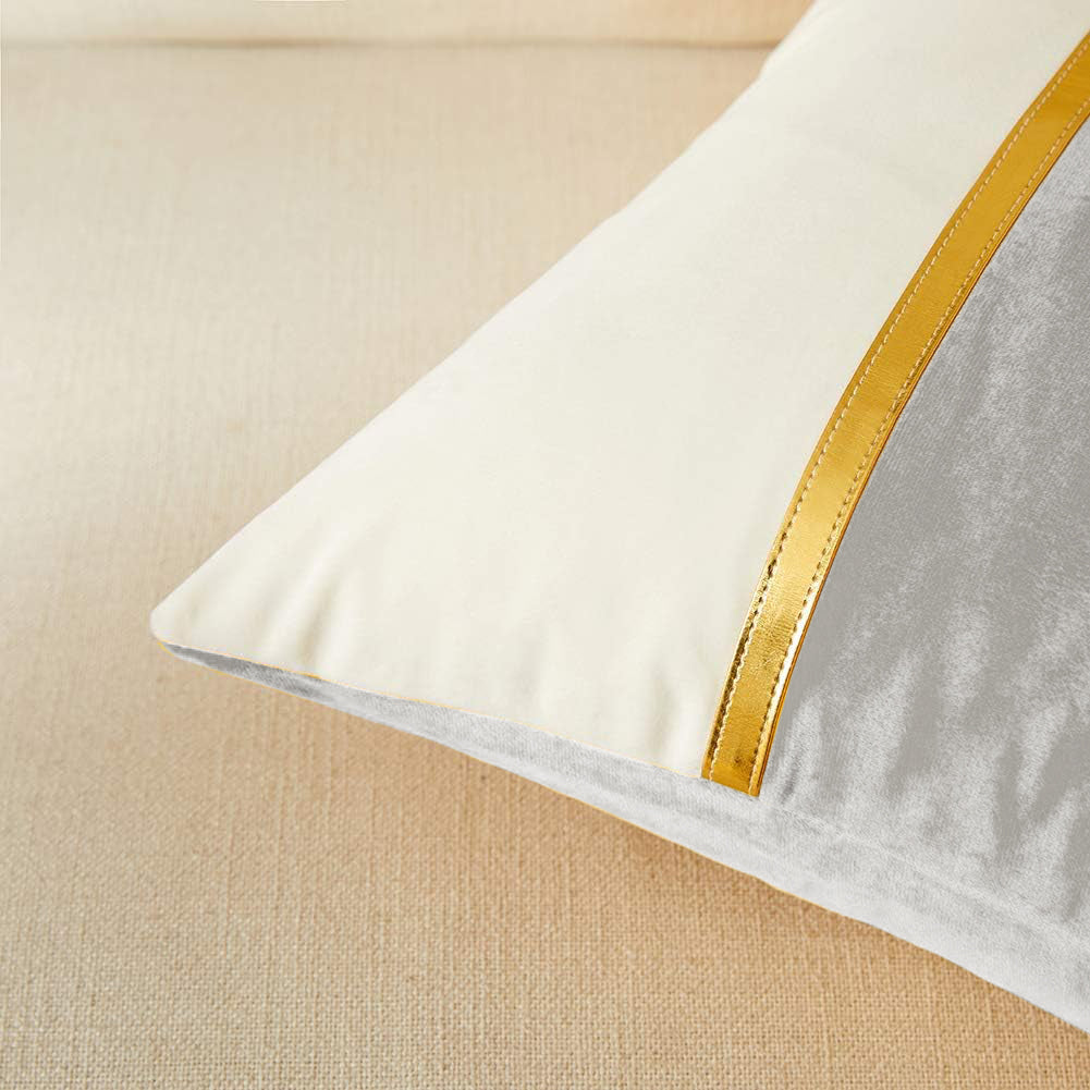 Premium Velvet Set of 2 Decorative Throw Pillow/Cushion Covers with Gold Stripe