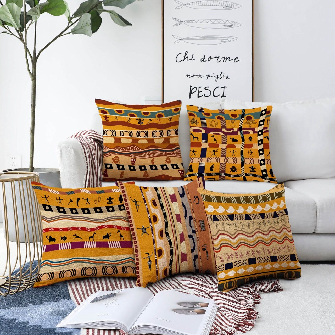 Set of 5 Jute Throw Pillow/Cushion Covers