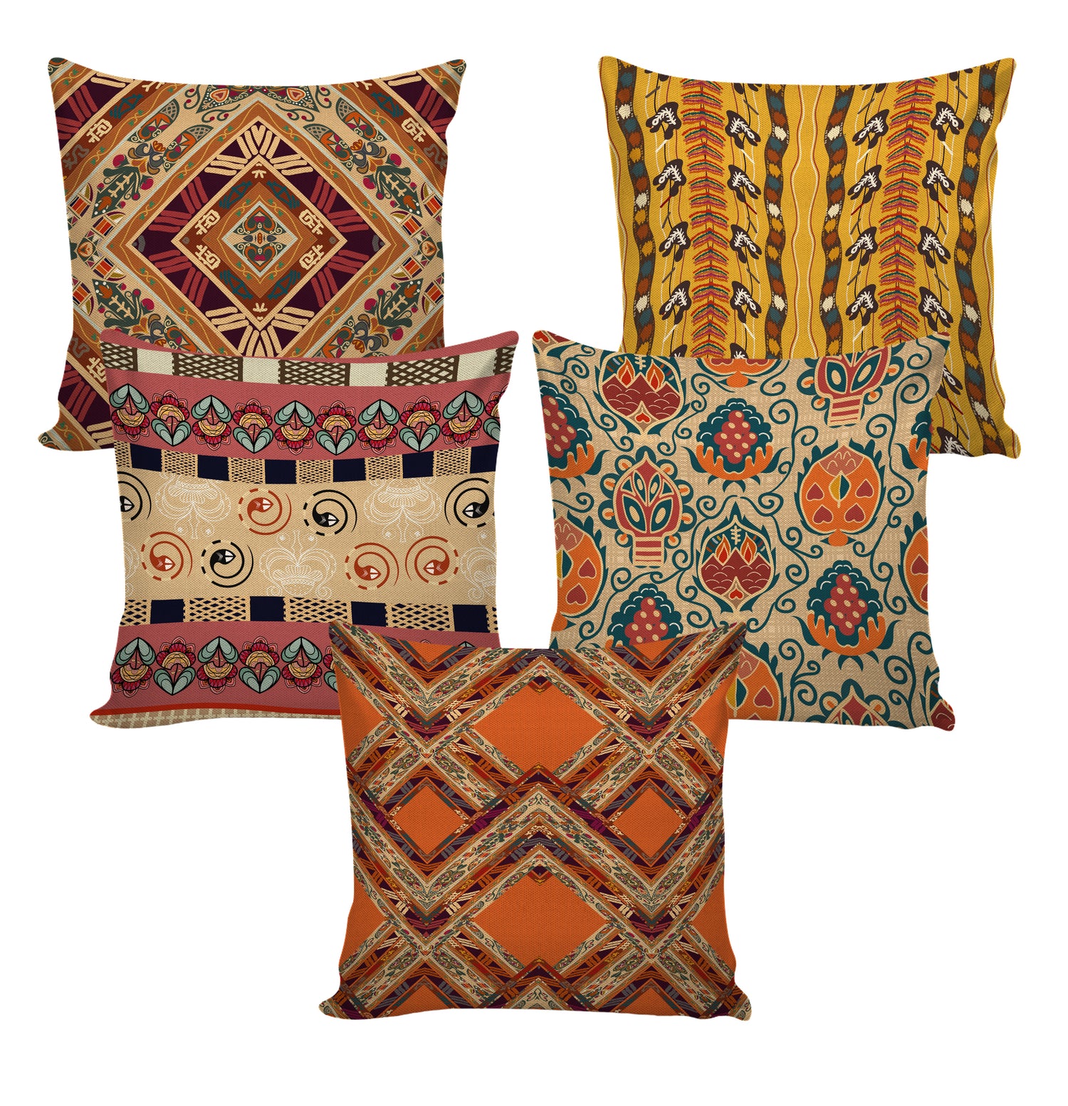 Set of 5 Jute Throw Pillow/Cushion Covers
