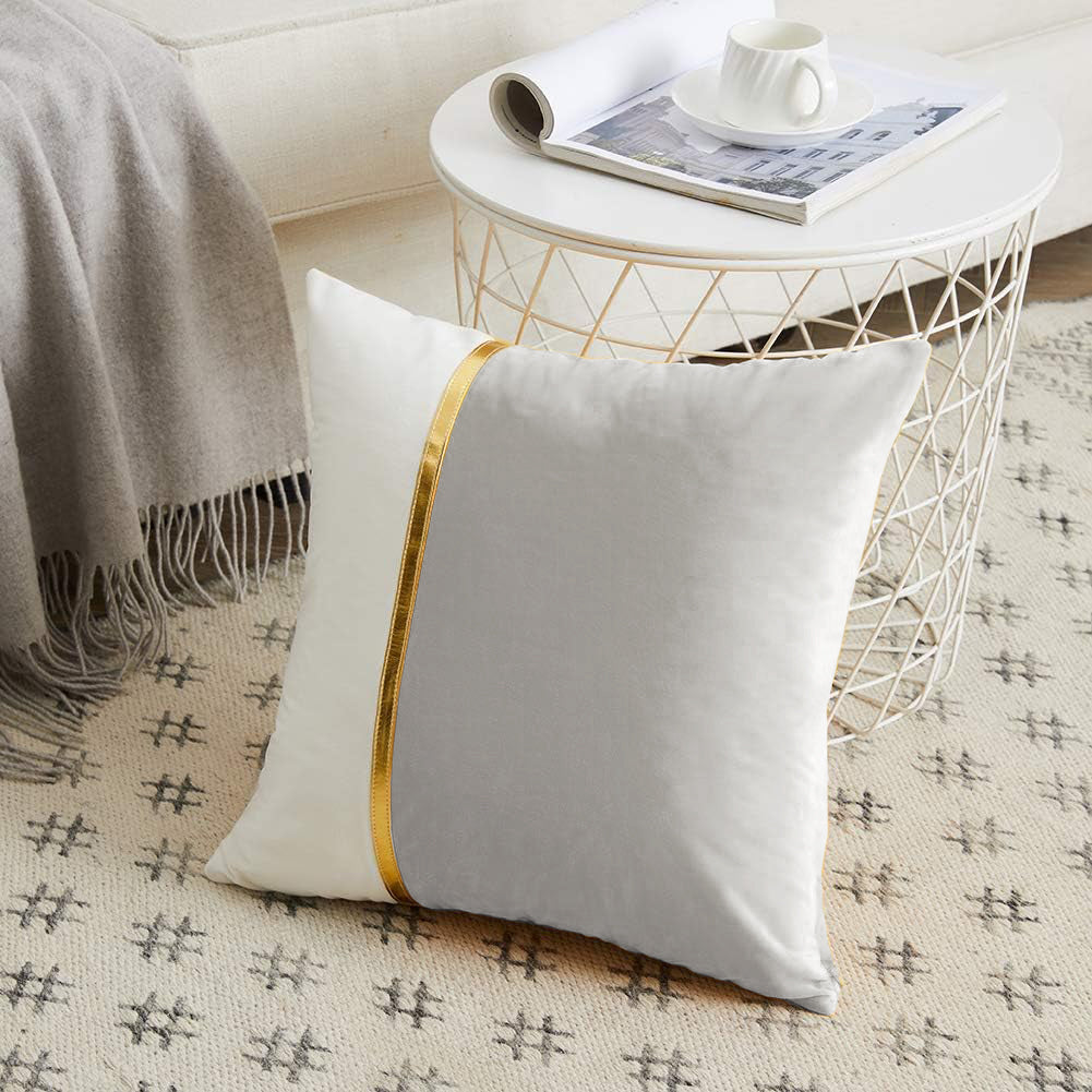 Premium Velvet Set of 2 Decorative Throw Pillow/Cushion Covers with Gold Stripe