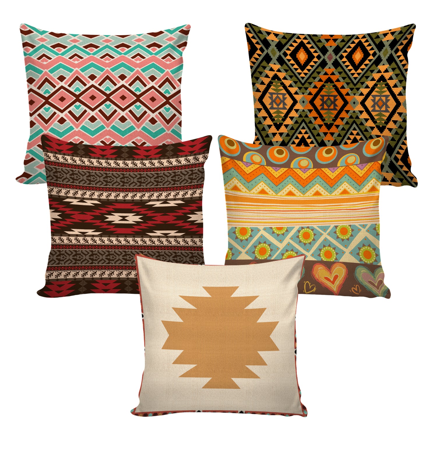 Set of 5 Jute Throw Pillow/Cushion Covers