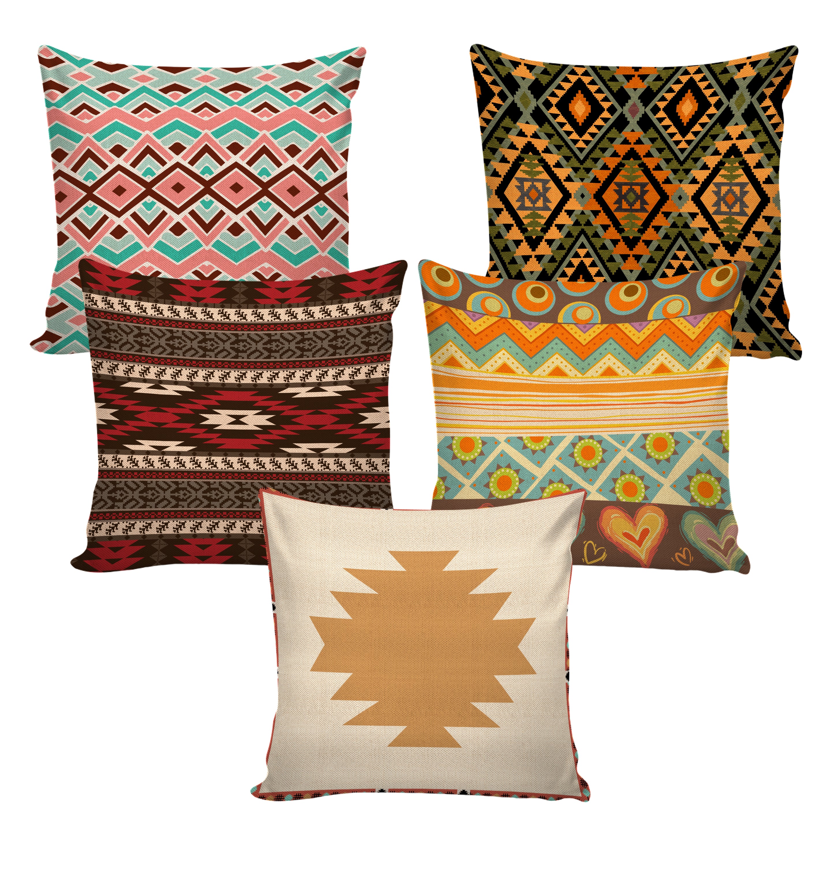Set of 5 Jute Throw Pillow/Cushion Covers
