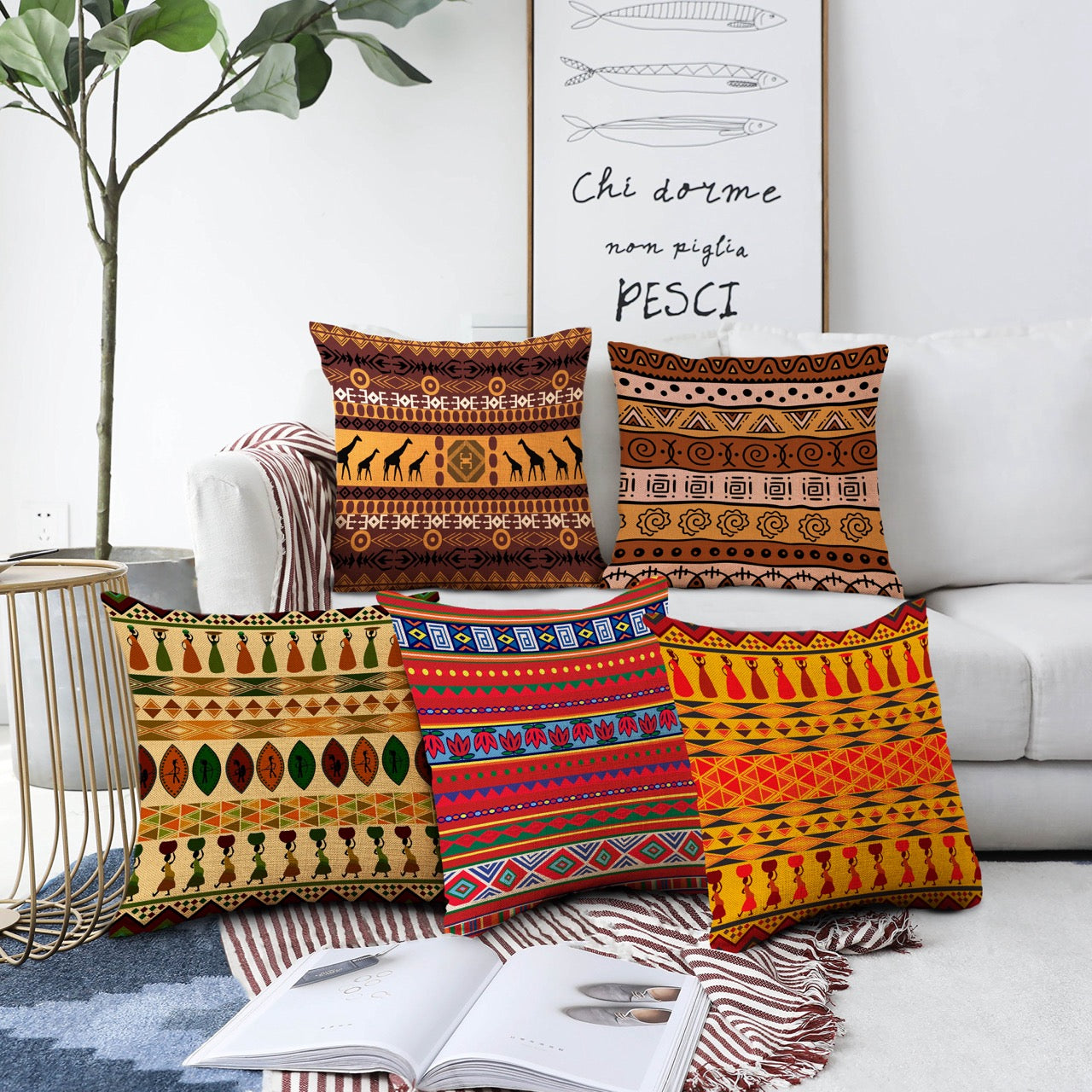 Set of 5 Jute Throw Pillow/Cushion Covers