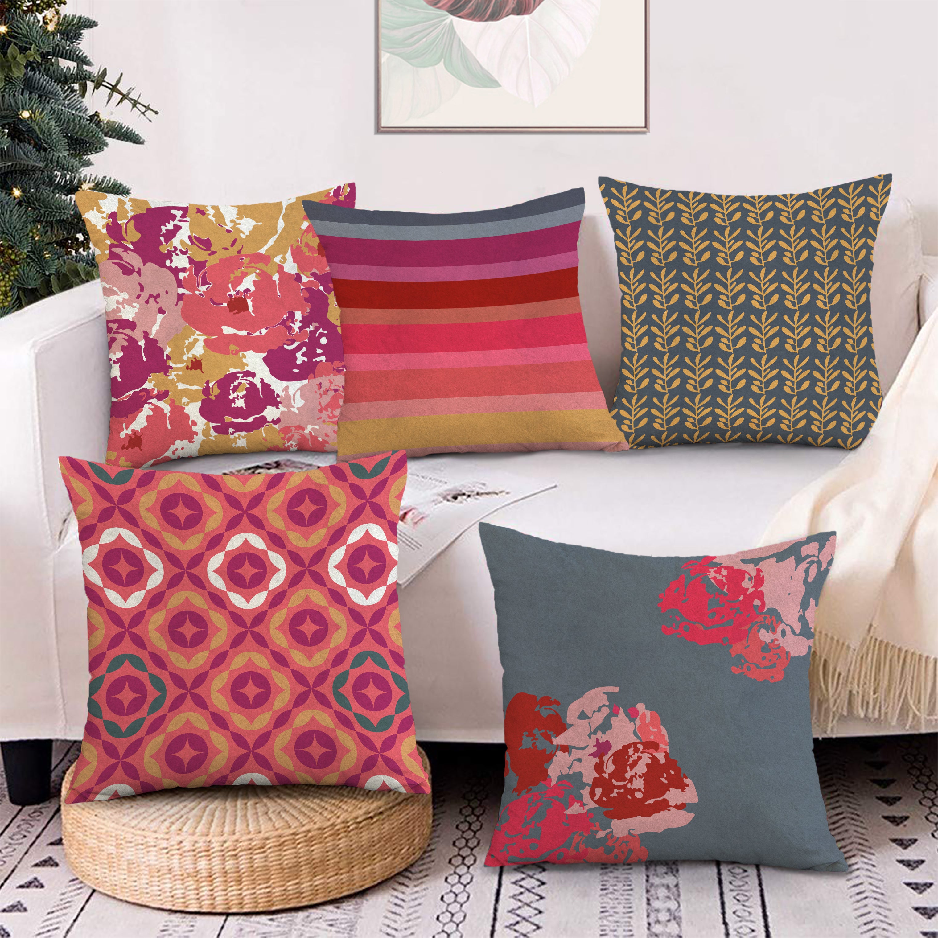 Set of 5 Decorative Hand Made Polyester Velvet Throw/Pillow Cushion Covers