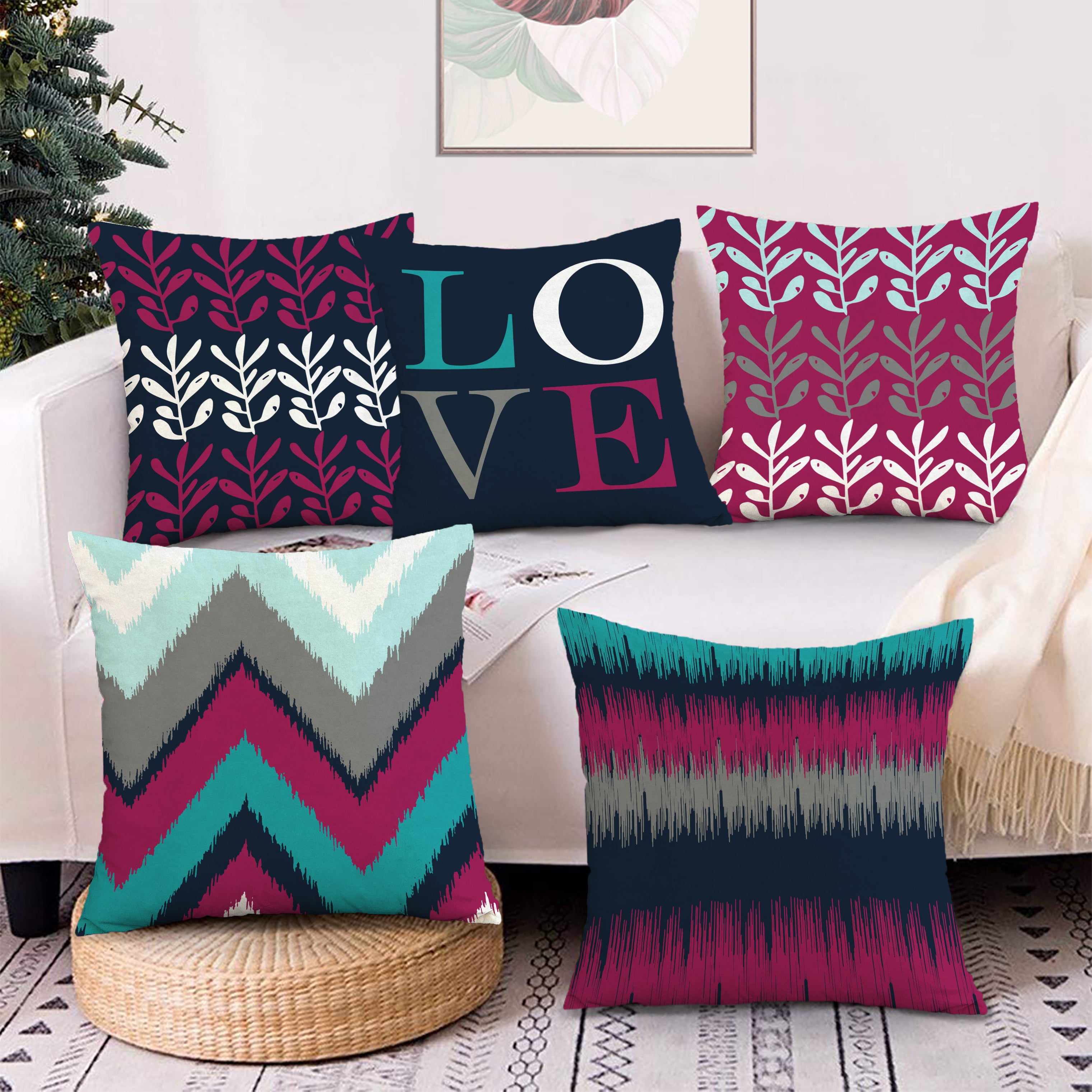 Set of 5 Decorative Hand Made Polyester Velvet Throw/Pillow Cushion Covers