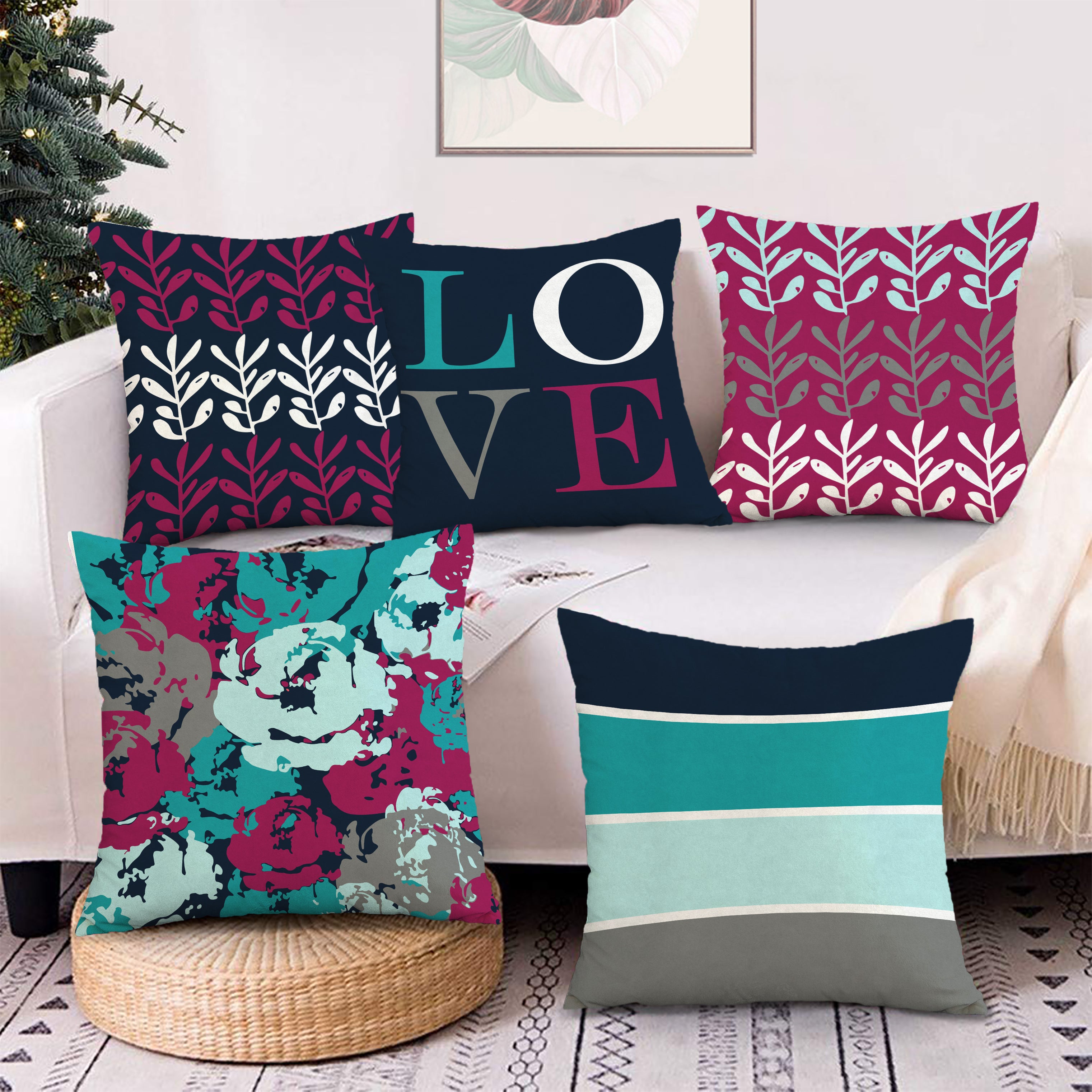 Set of 5 Decorative Hand Made Polyester Velvet Throw/Pillow Cushion Covers