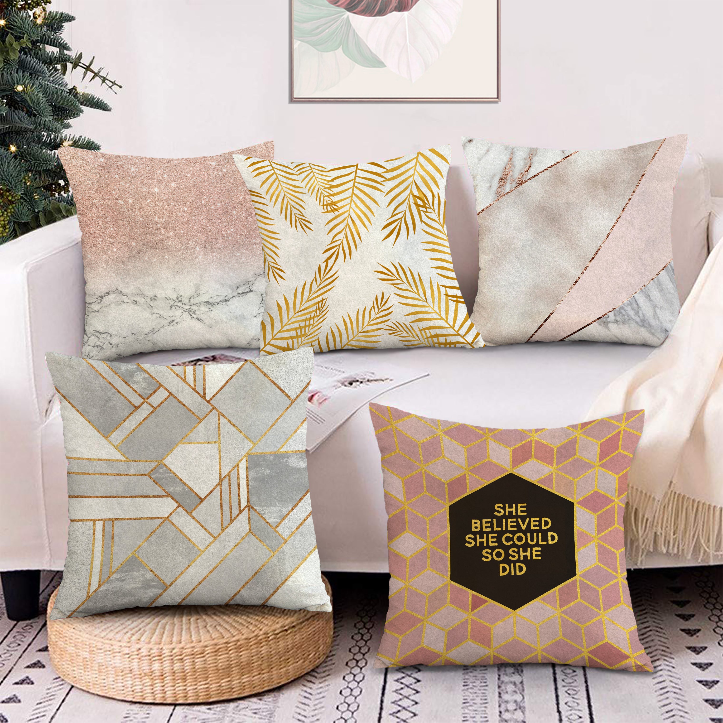 Set of 5 Decorative Hand Made Polyester Velvet Throw/Pillow Cushion Covers