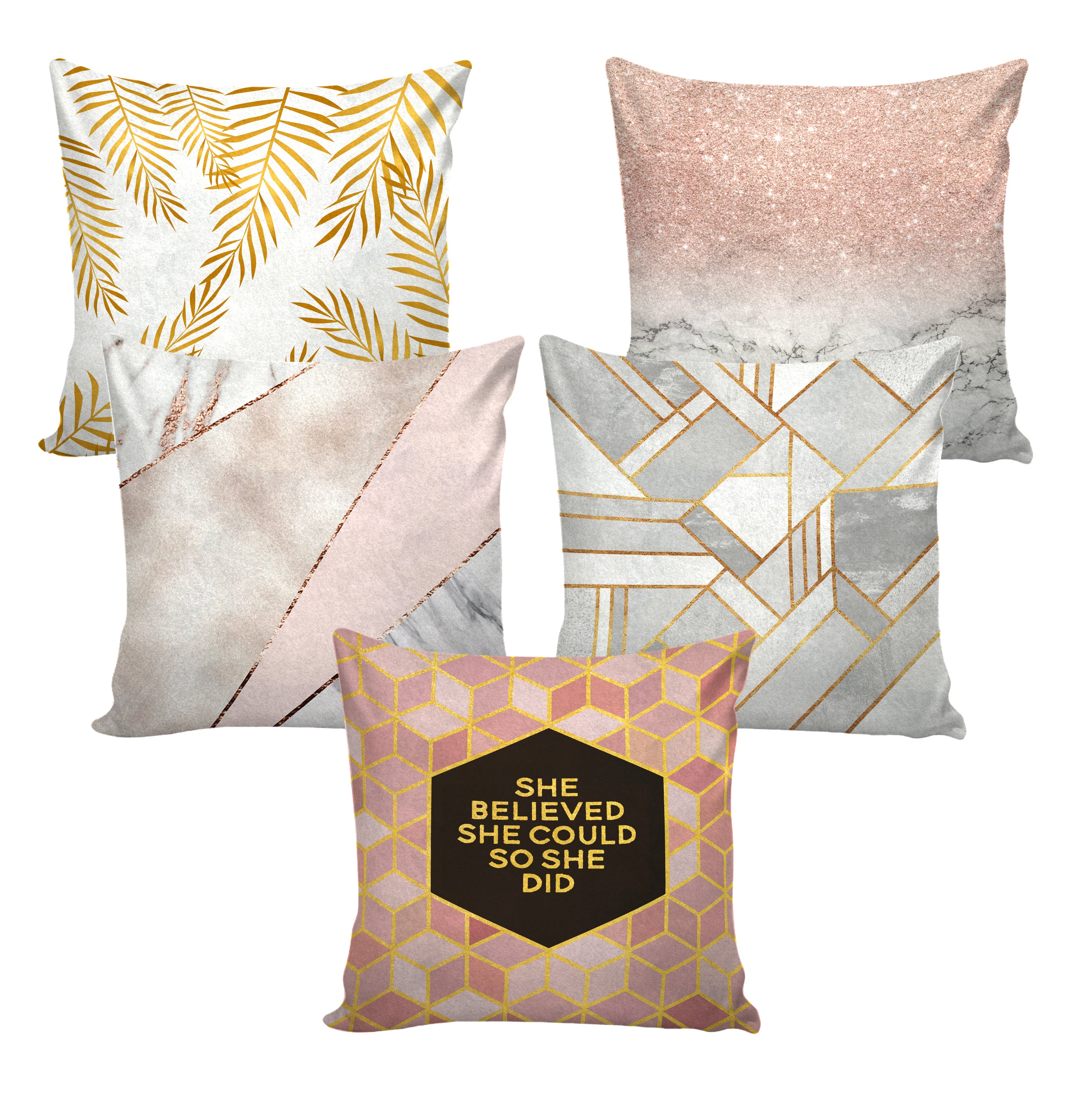 Set of 5 Decorative Hand Made Polyester Velvet Throw/Pillow Cushion Covers