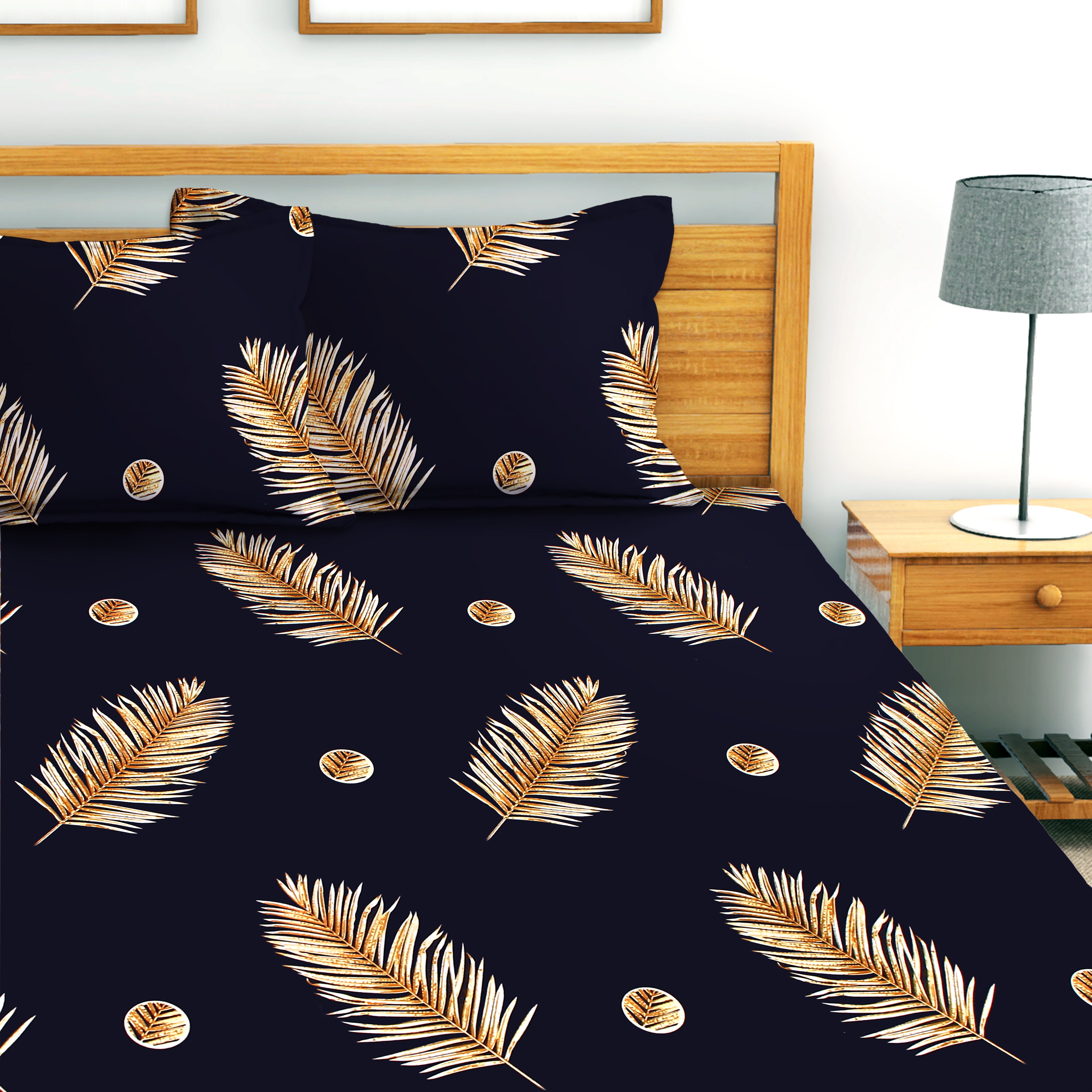 Glace Cotton Abstract Flat Double Bedsheet with 2 Pillow Covers