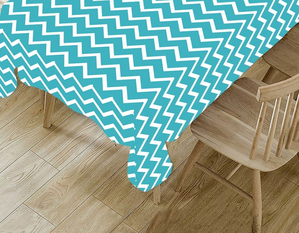 Aqua Geometric Polyester Table Cover Cloth