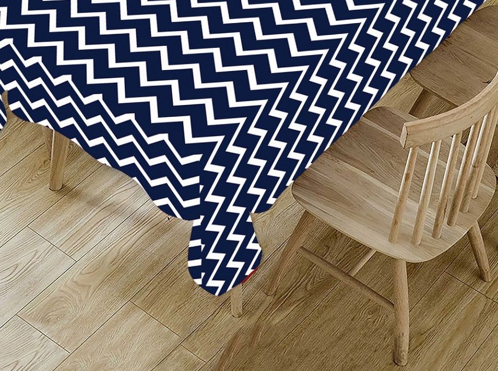 Blue Geometric Polyster Table Cover Cloth