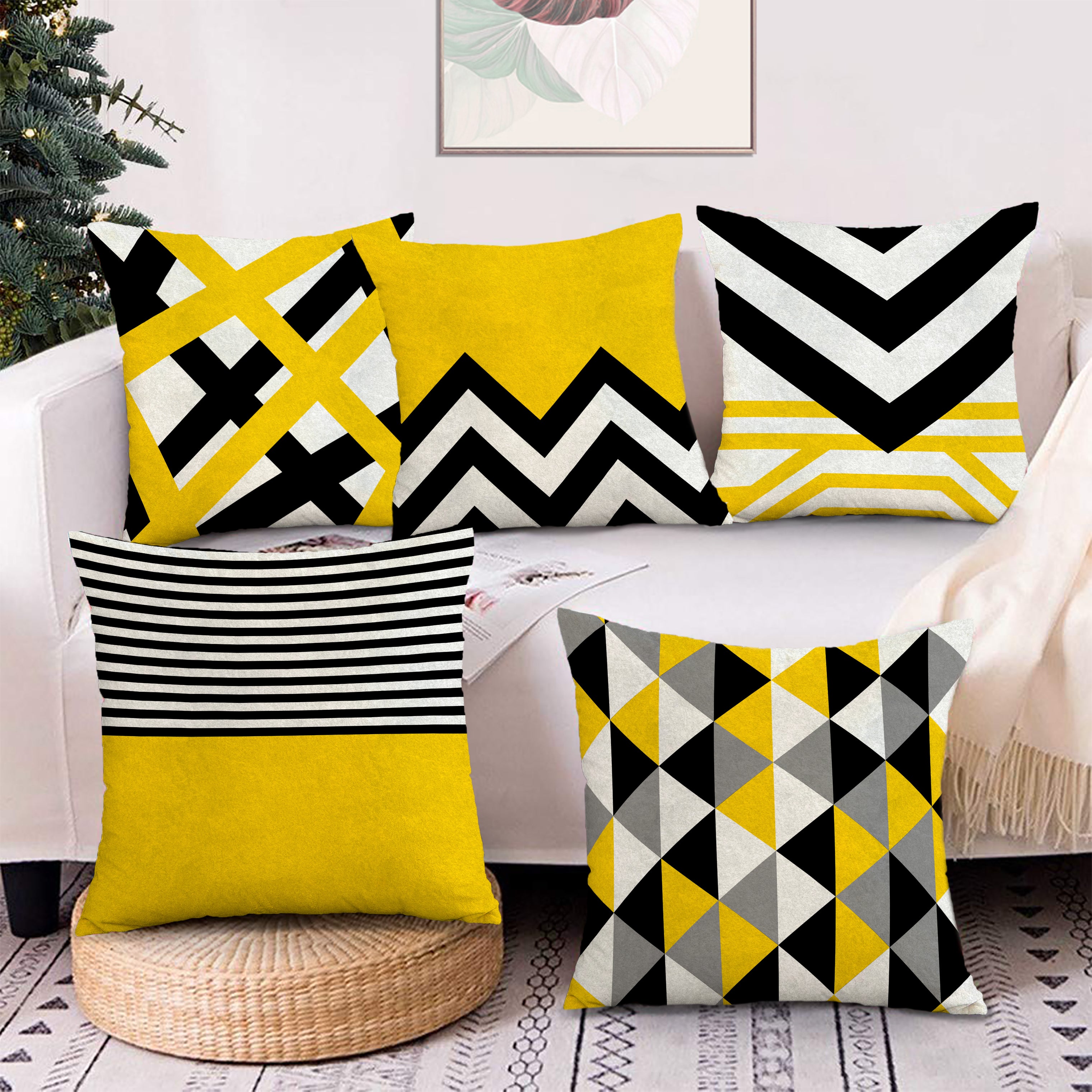 Set of 5 Decorative Hand Made Polyester Velvet Throw/Pillow Cushion Covers