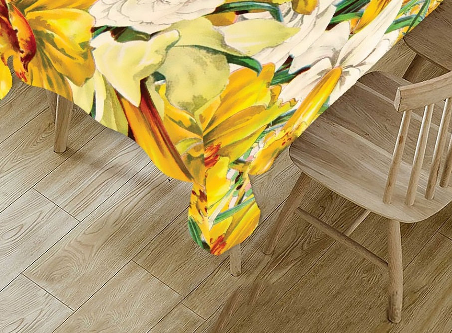 Yellow Floral Polyster Table Cover Cloth