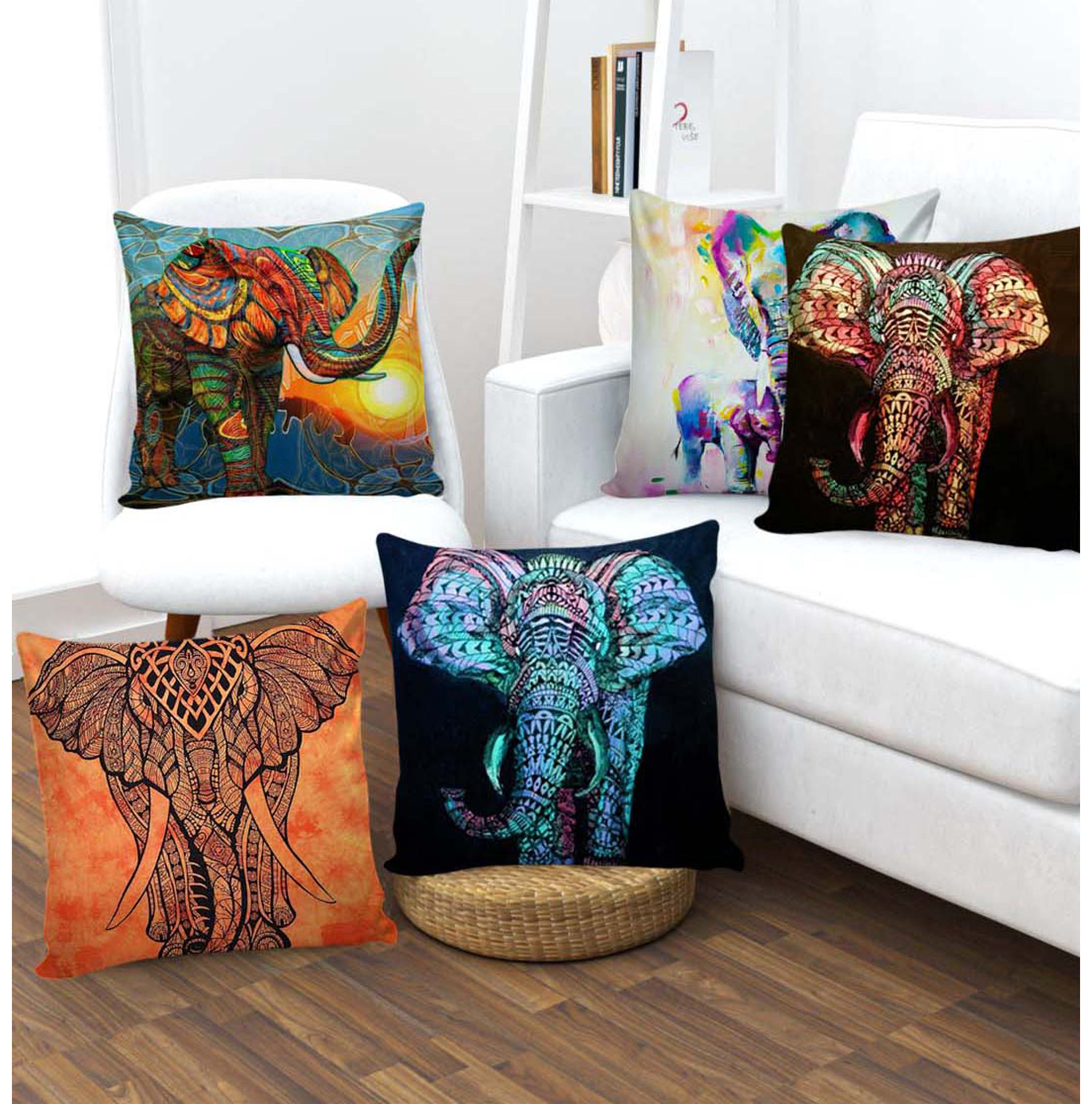 Set of 5 Digital Printed Hand Stitched Throw Pillow/ Cushion Covers