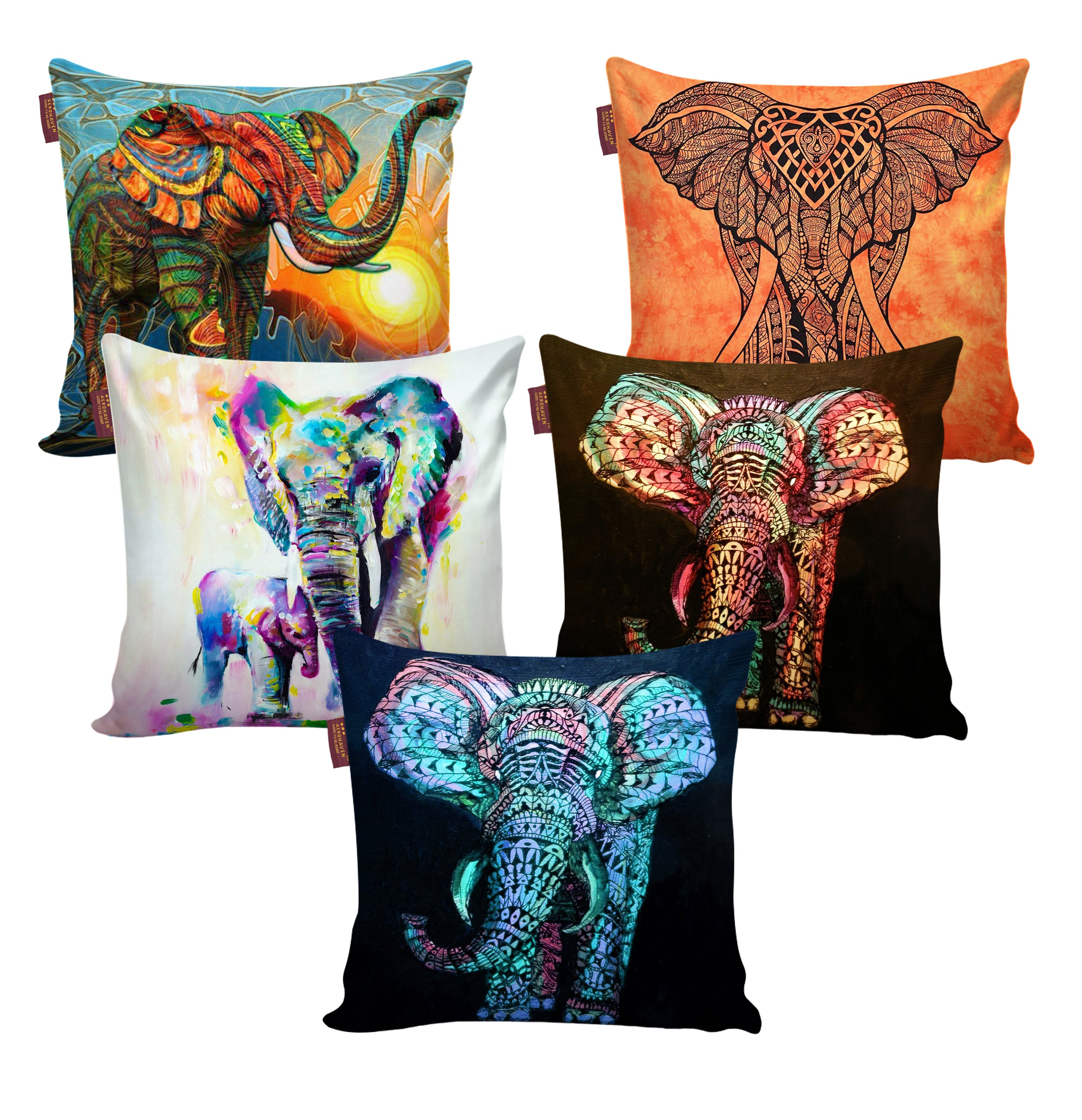 Set of 5 Digital Printed Hand Stitched Throw Pillow/ Cushion Covers