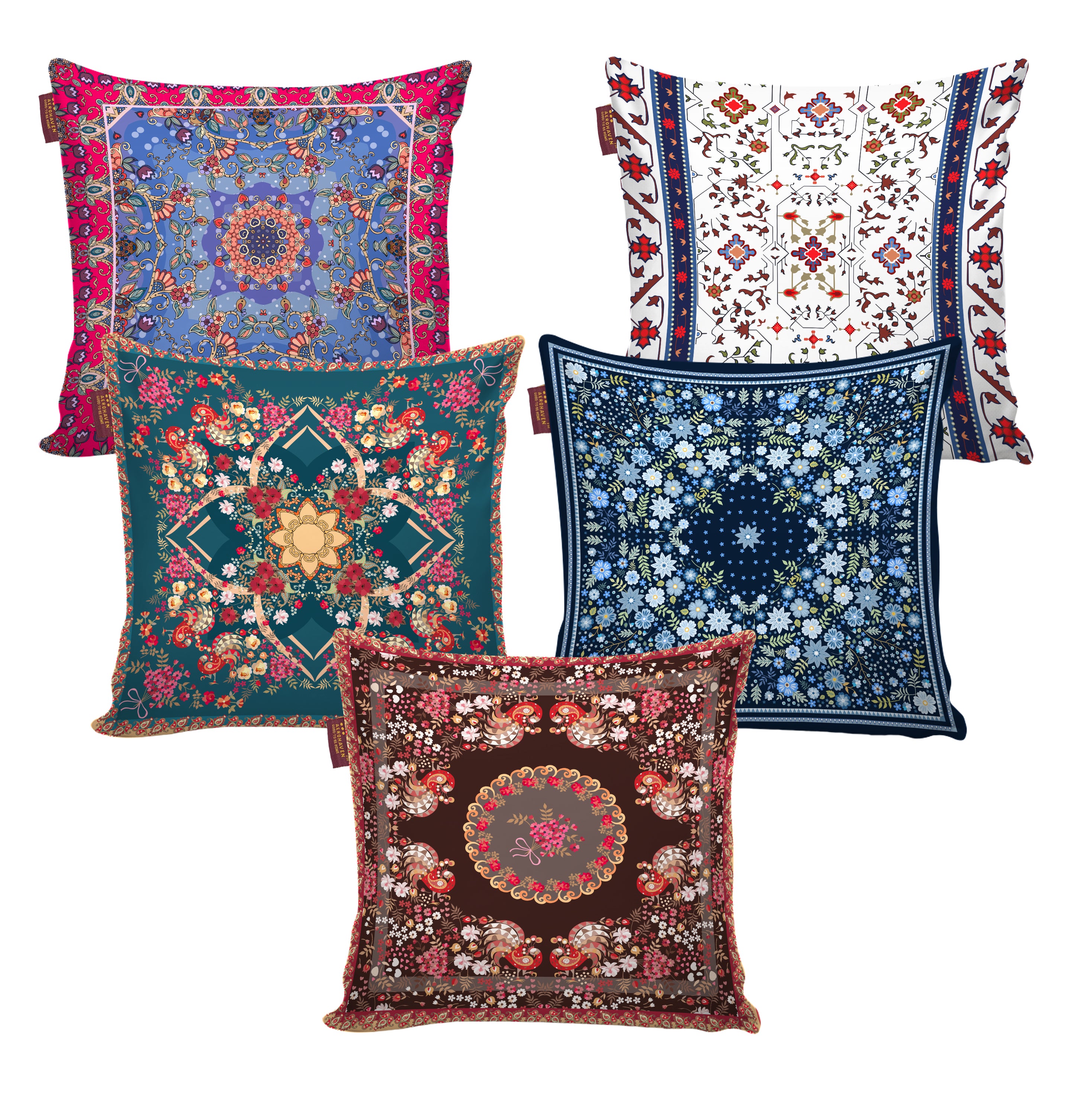 Set of 5 Digital Printed Hand Stitched Throw Pillow/ Cushion Covers