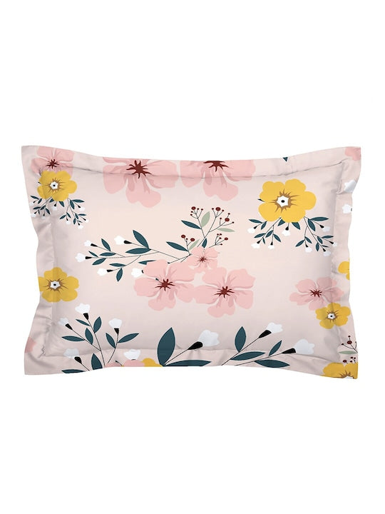 Premium Peach-Coloured Floral Cotton 300 TC King Bedsheet & 2 Pillow Covers