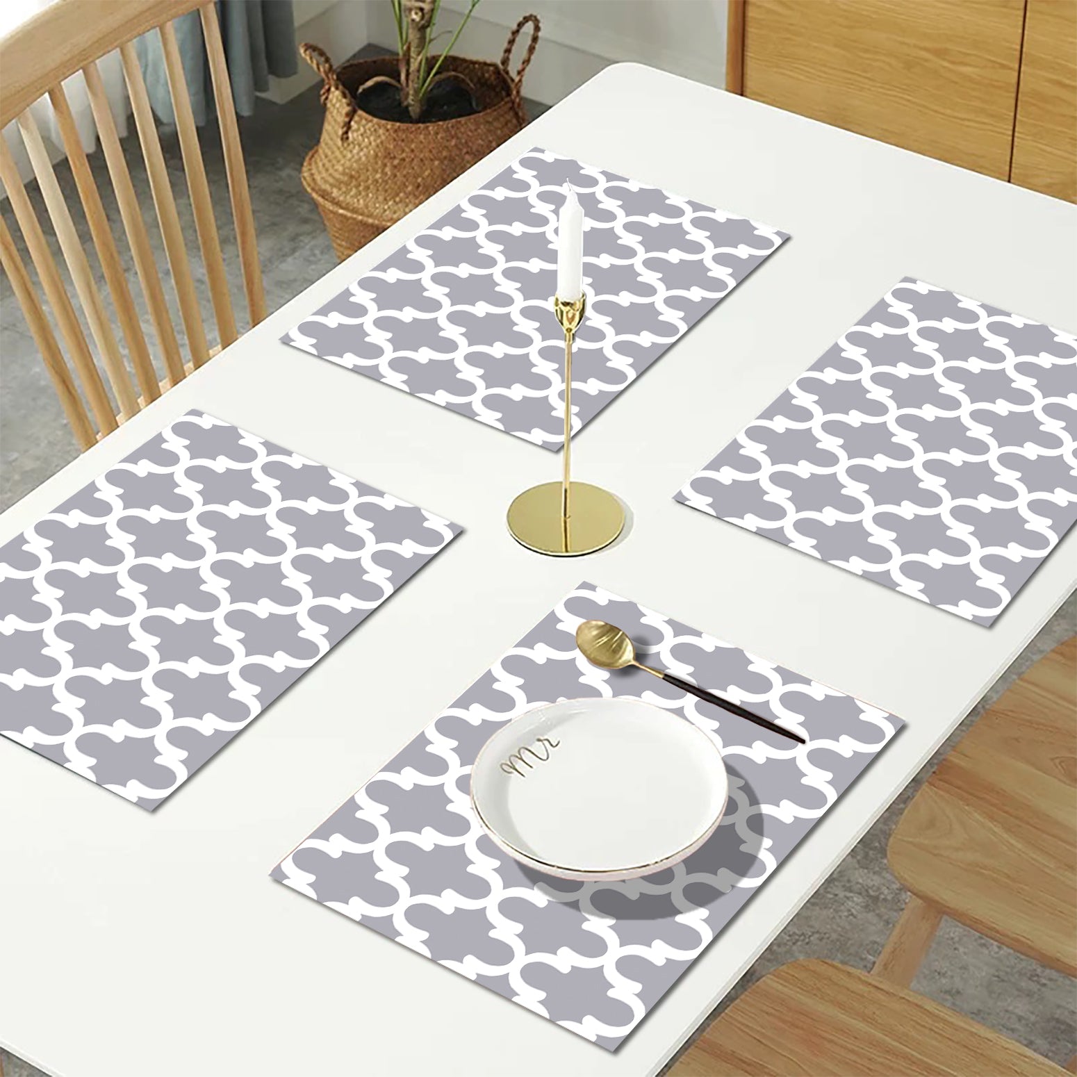 Grey Abstract HD Printed 4 Pcs Table Place Mat
