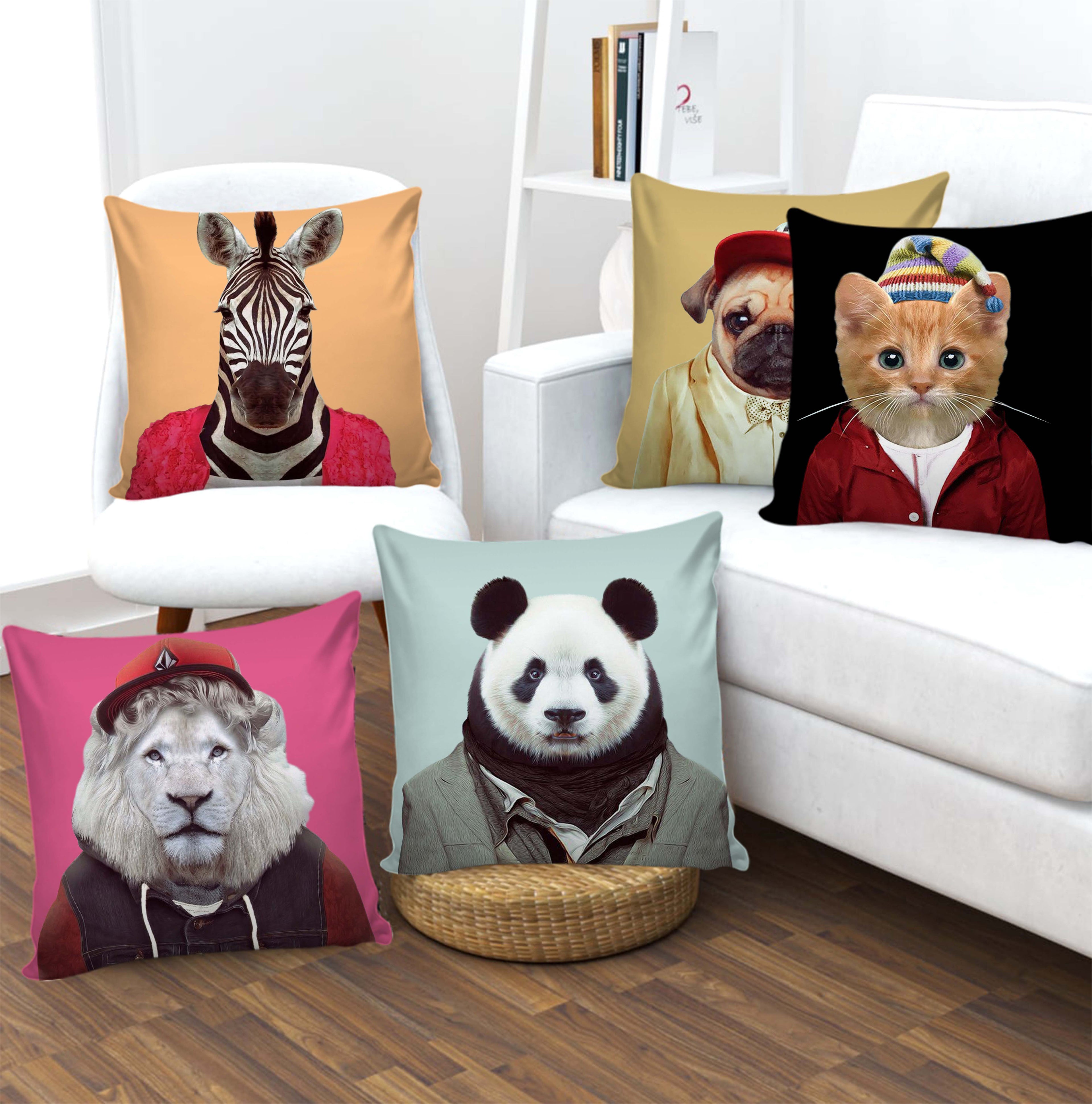 Set of 5 Digital Printed Hand Stitched Throw Pillow/ Cushion Covers