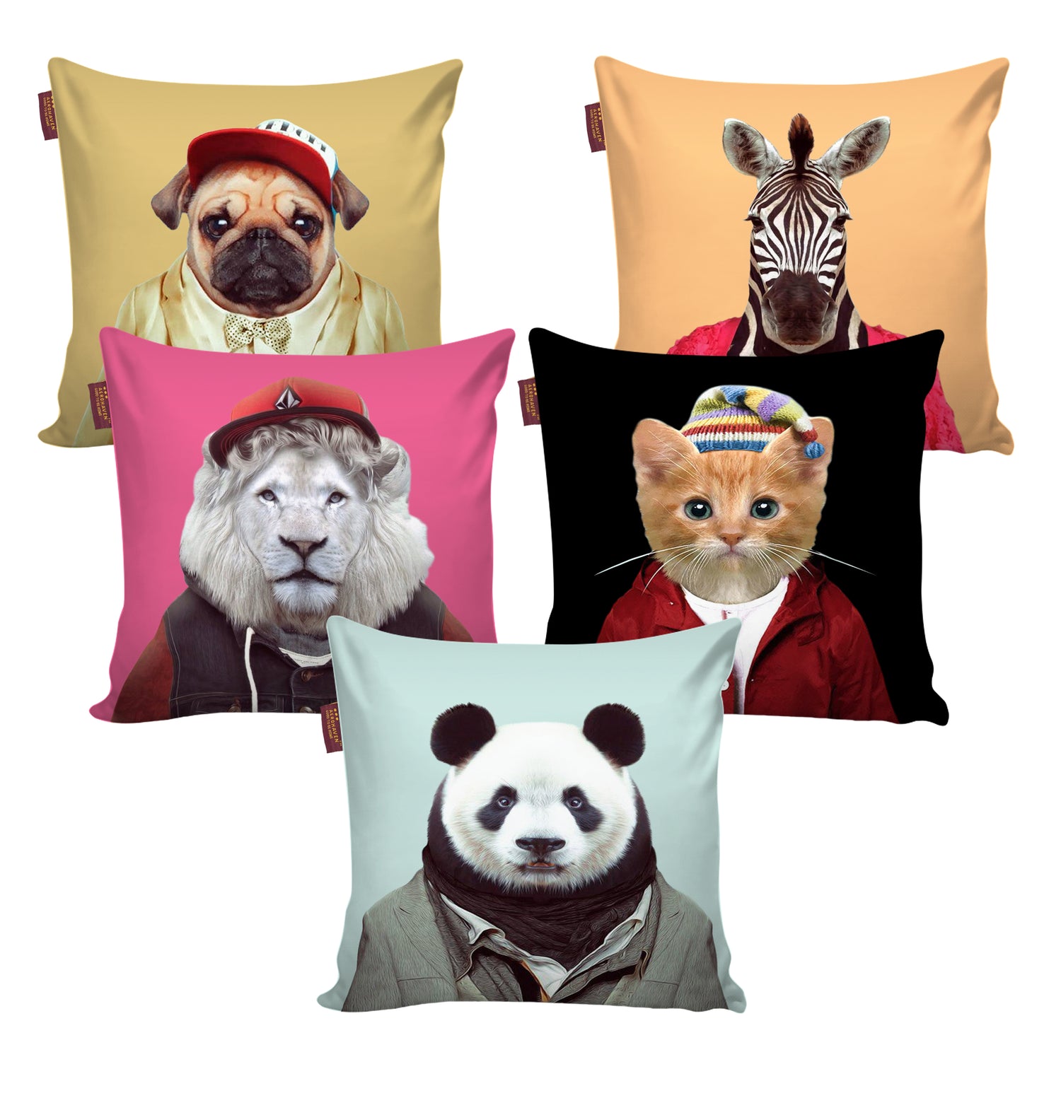 Set of 5 Digital Printed Hand Stitched Throw Pillow/ Cushion Covers