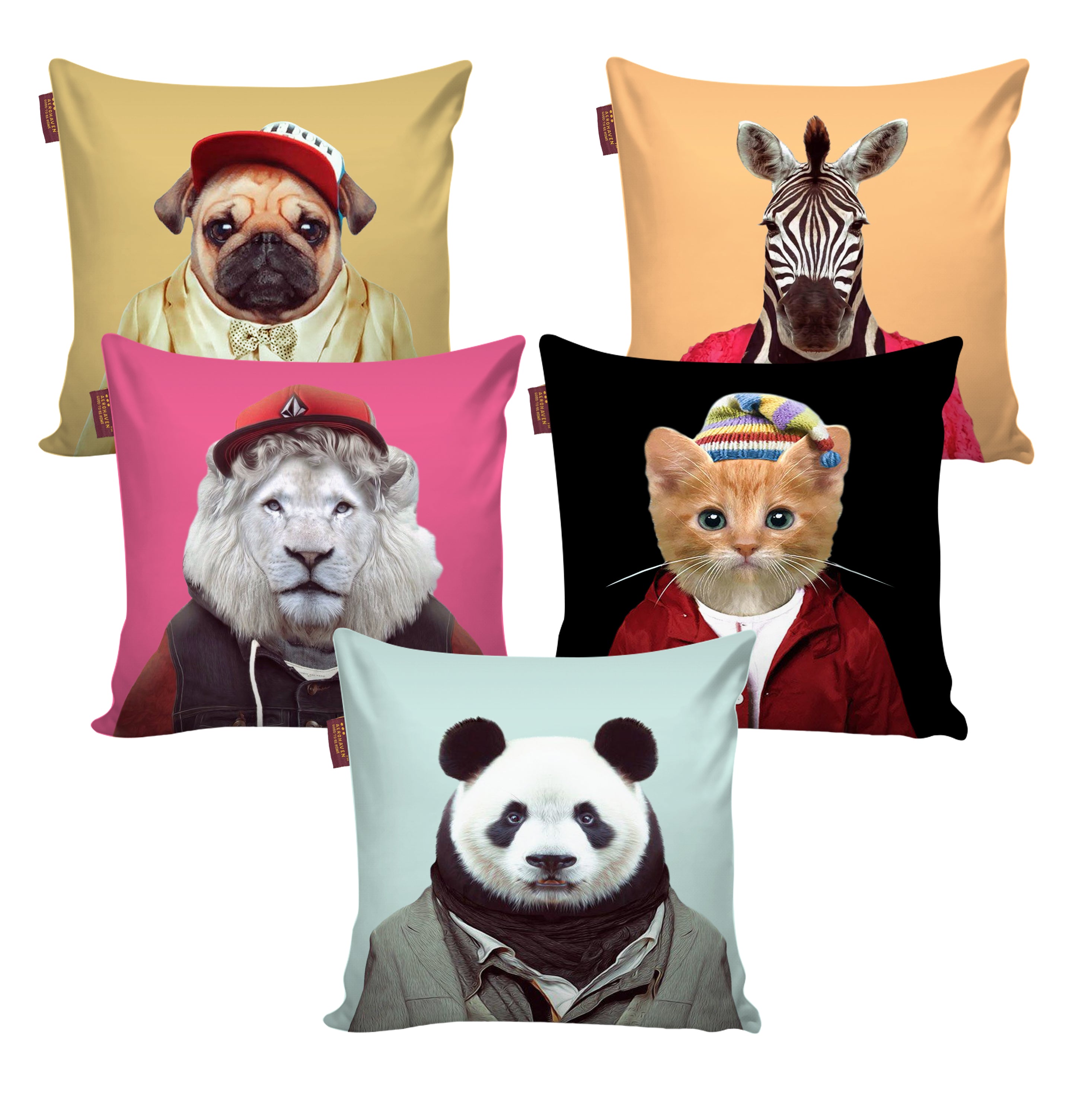 Set of 5 Digital Printed Hand Stitched Throw Pillow/ Cushion Covers
