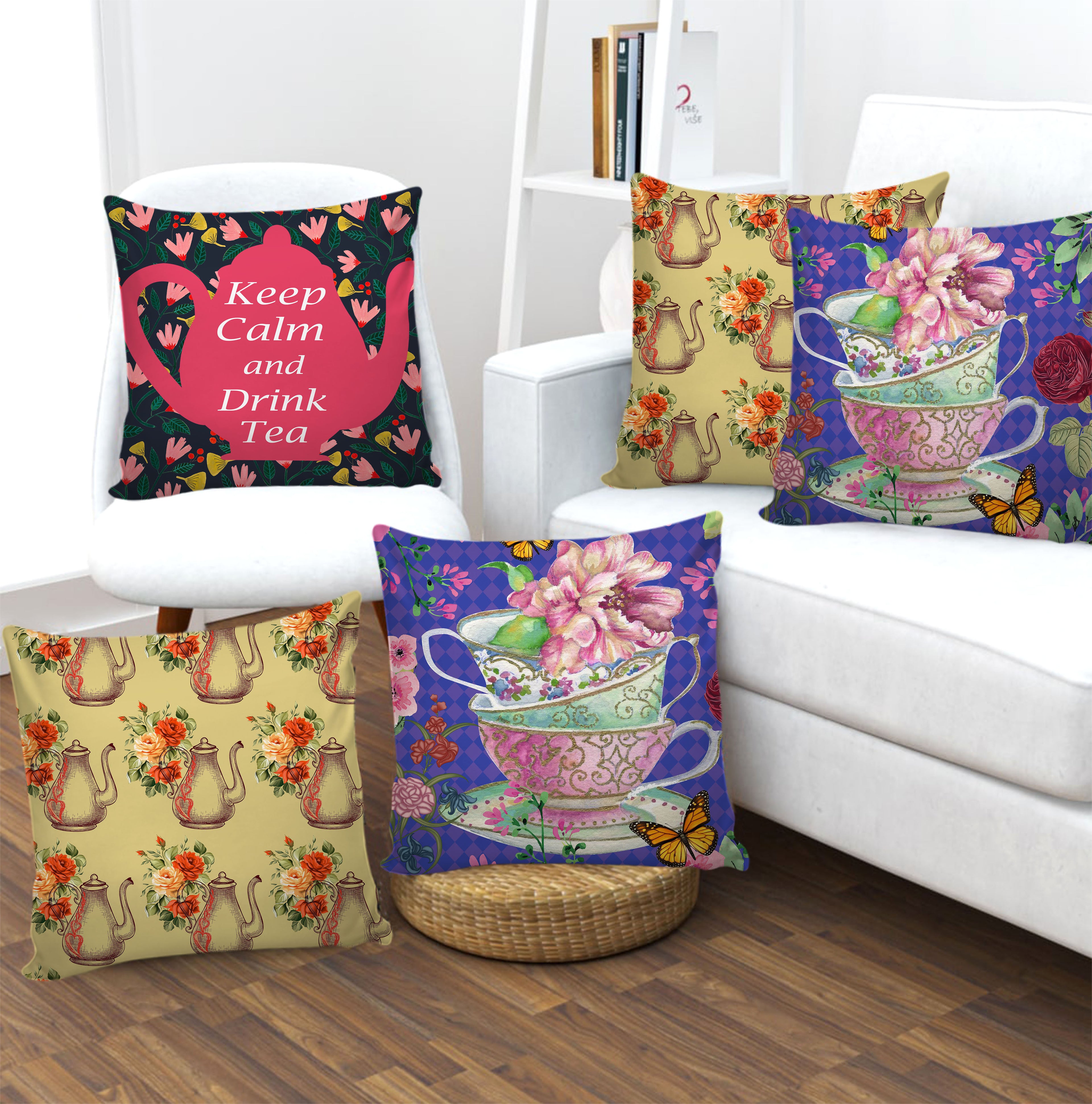 Set of 5 Digital Printed Hand Stitched Throw Pillow/ Cushion Covers