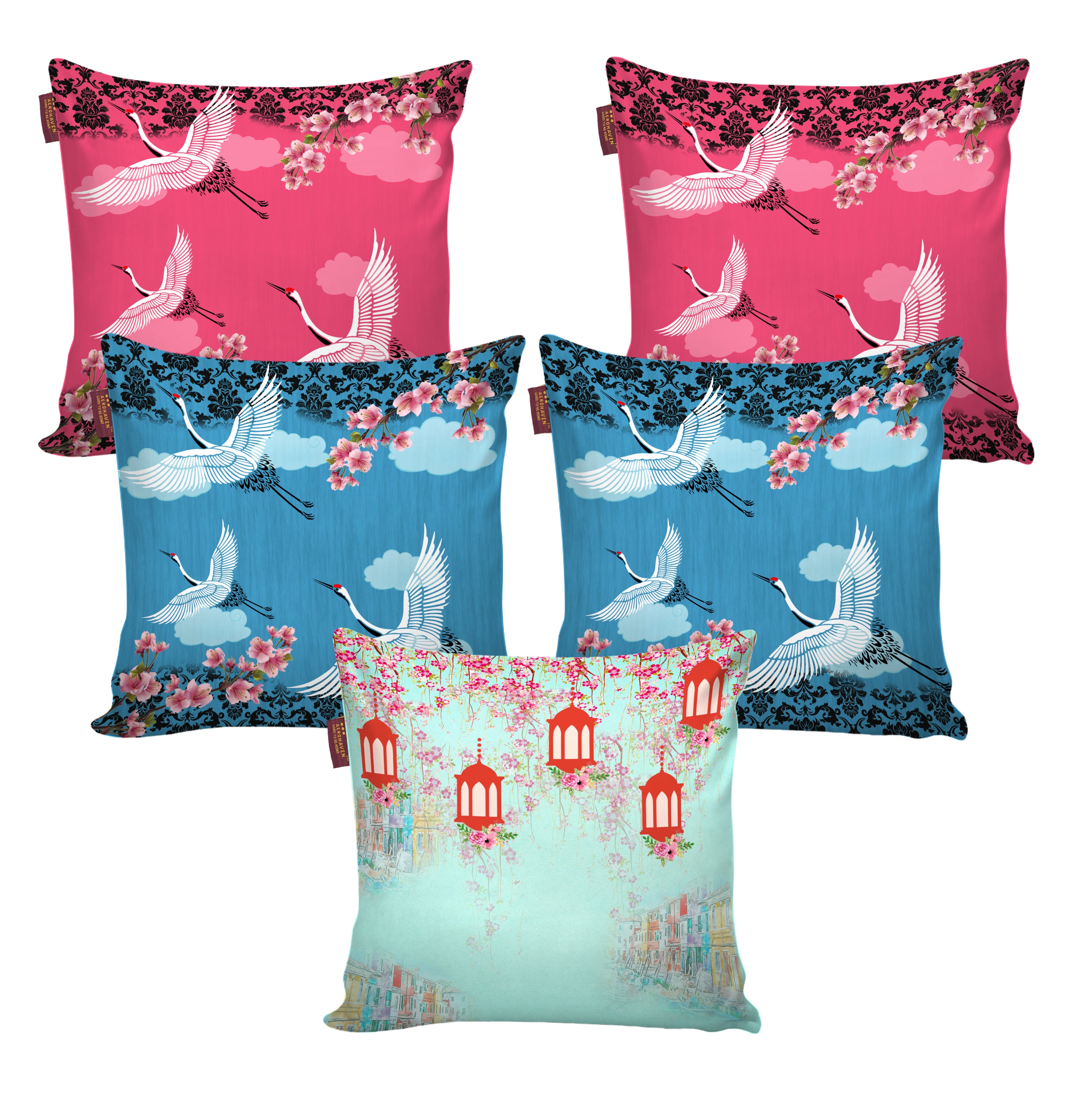 Set of 5 Digital Printed Hand Stitched Throw Pillow/ Cushion Covers