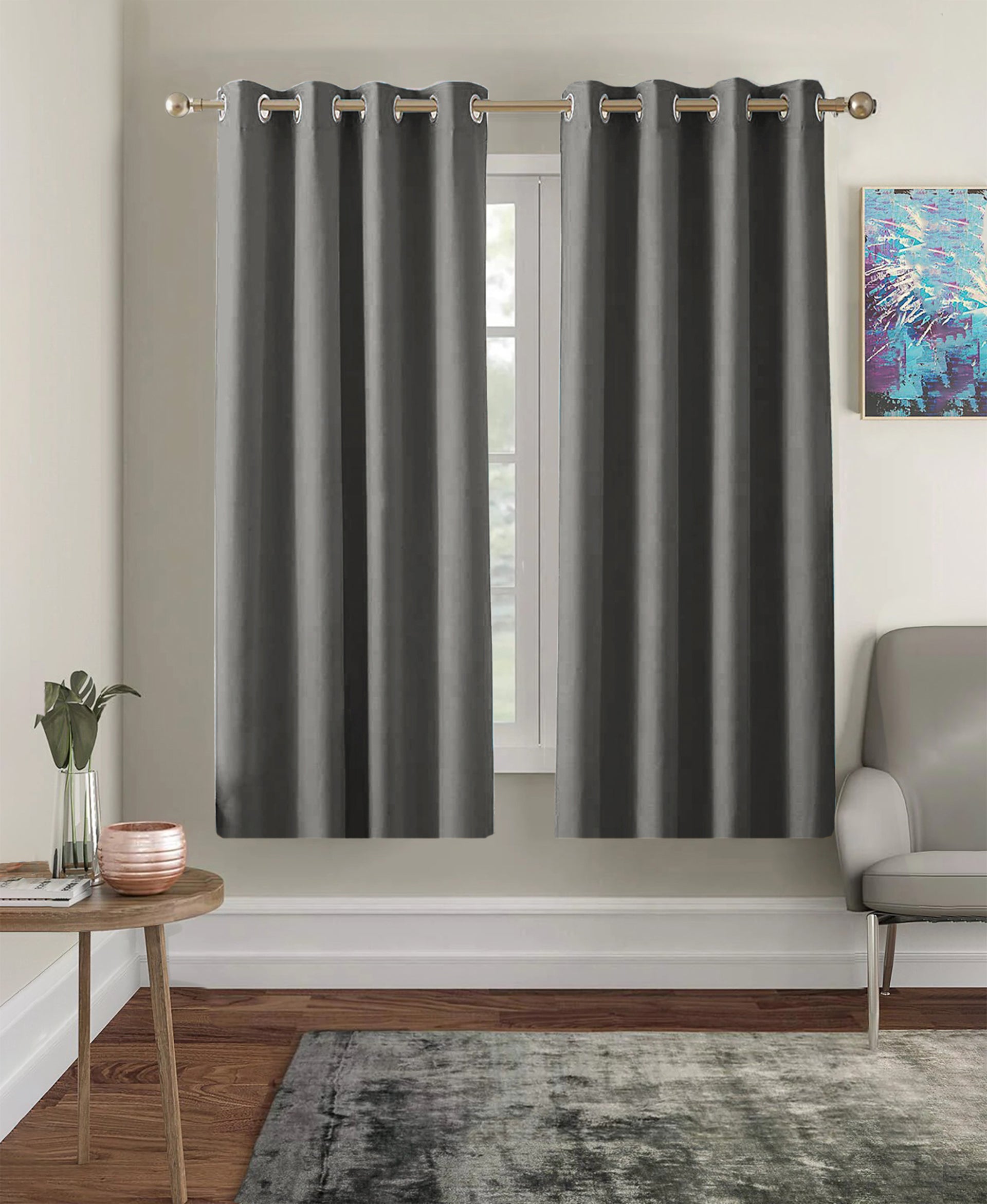 Set of 2 Blackout Solid Polyster Grommet Curtains