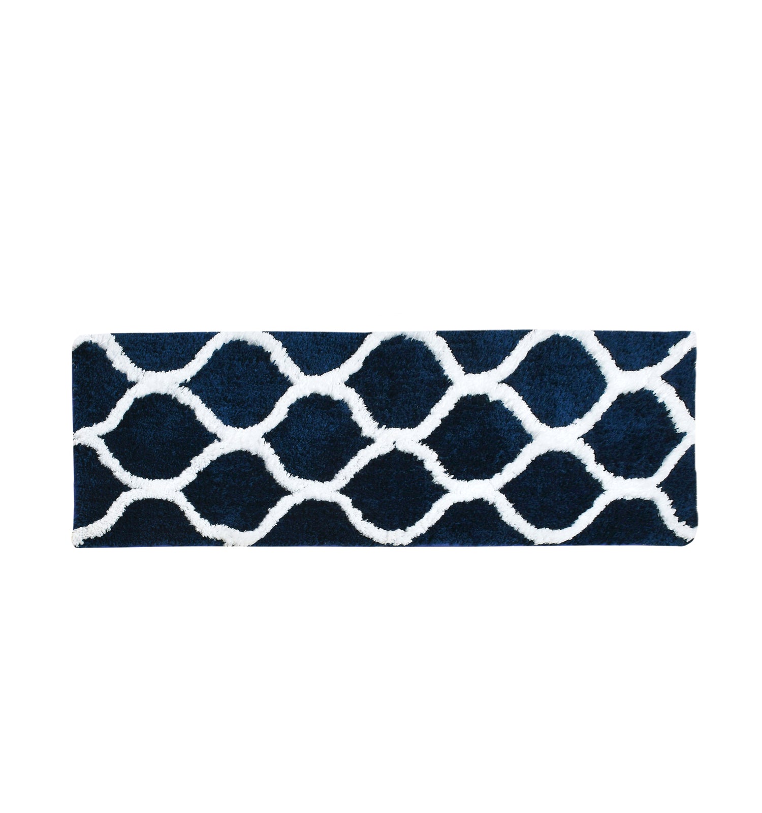 Soft Microfiber Abstract Swish Designer Anti Slip Runner, Navy