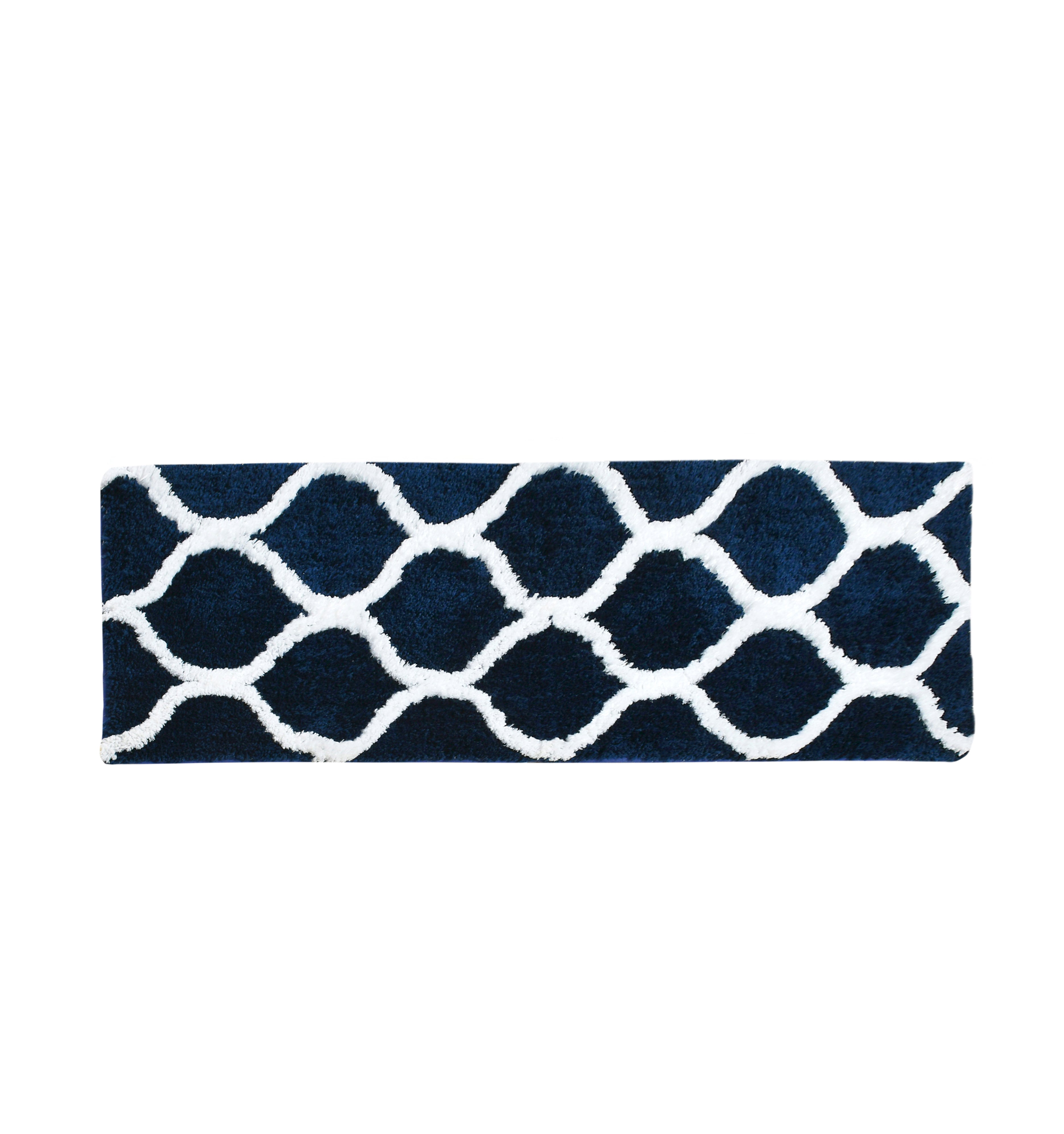 Soft Microfiber Abstract Swish Designer Anti Slip Runner, Navy