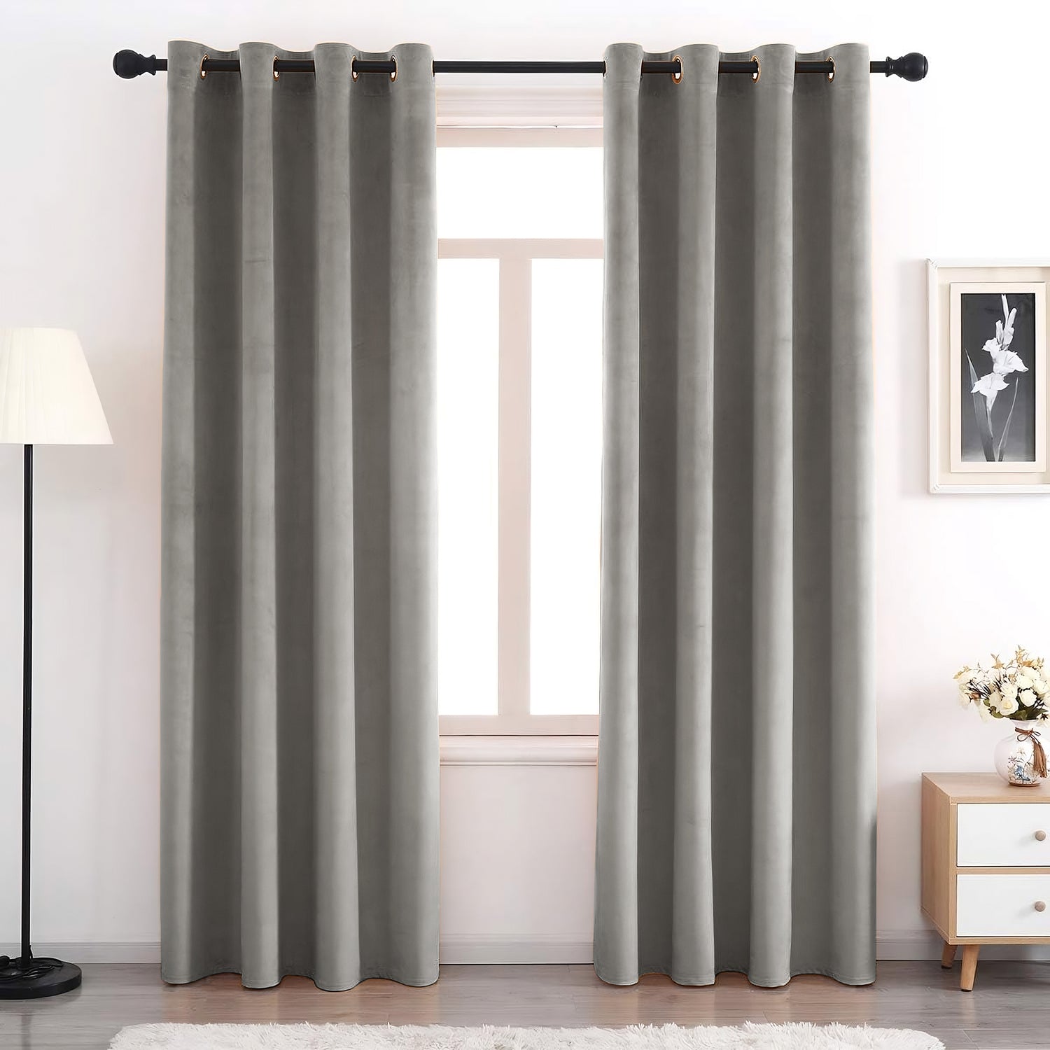 Set of 2 Room Darkening Solid Velvet Grommet Curtains