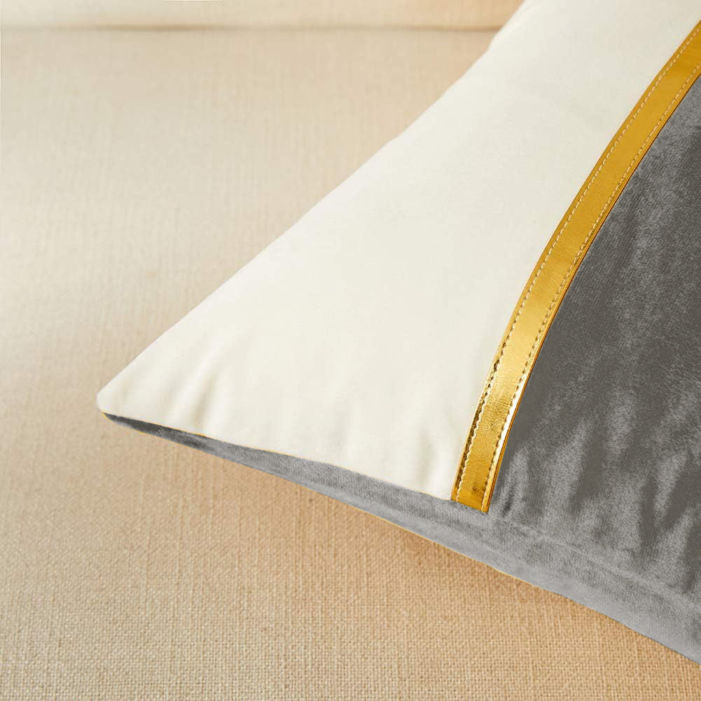 Premium Velvet Set of 2 Decorative Throw Pillow/Cushion Covers with Gold Stripe