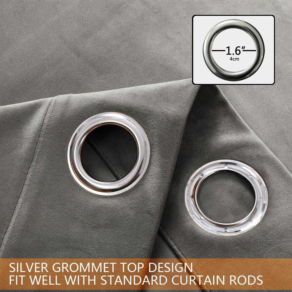 Set of 2 Room Darkening Solid Velvet Grommet Curtains