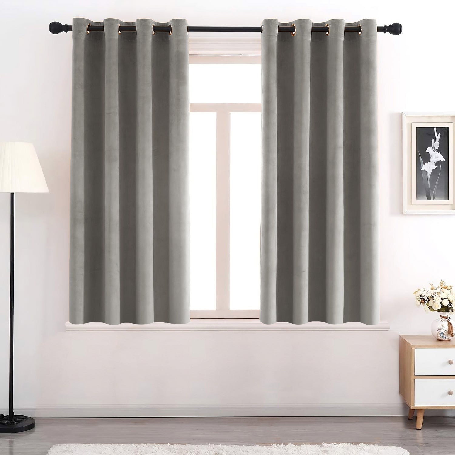 Set of 2 Room Darkening Solid Velvet Grommet Curtains