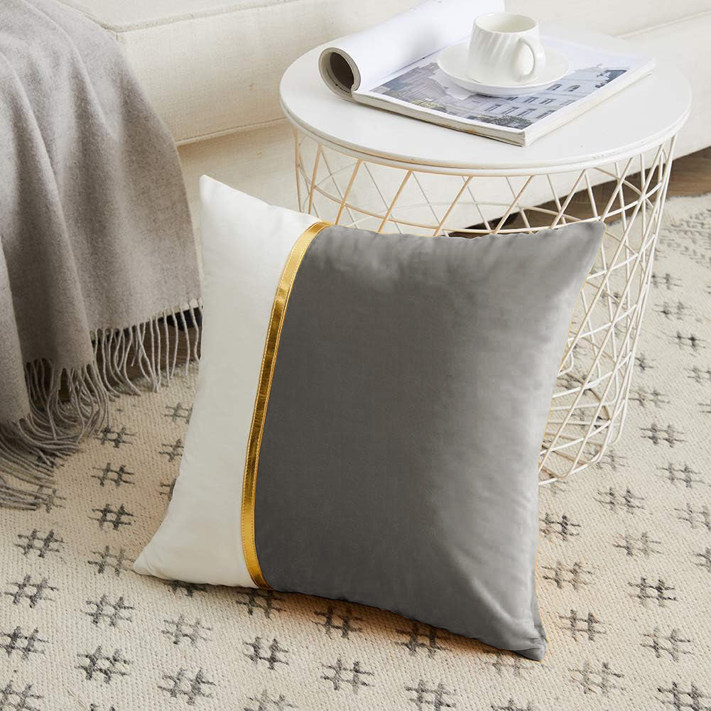 Premium Velvet Set of 2 Decorative Throw Pillow/Cushion Covers with Gold Stripe