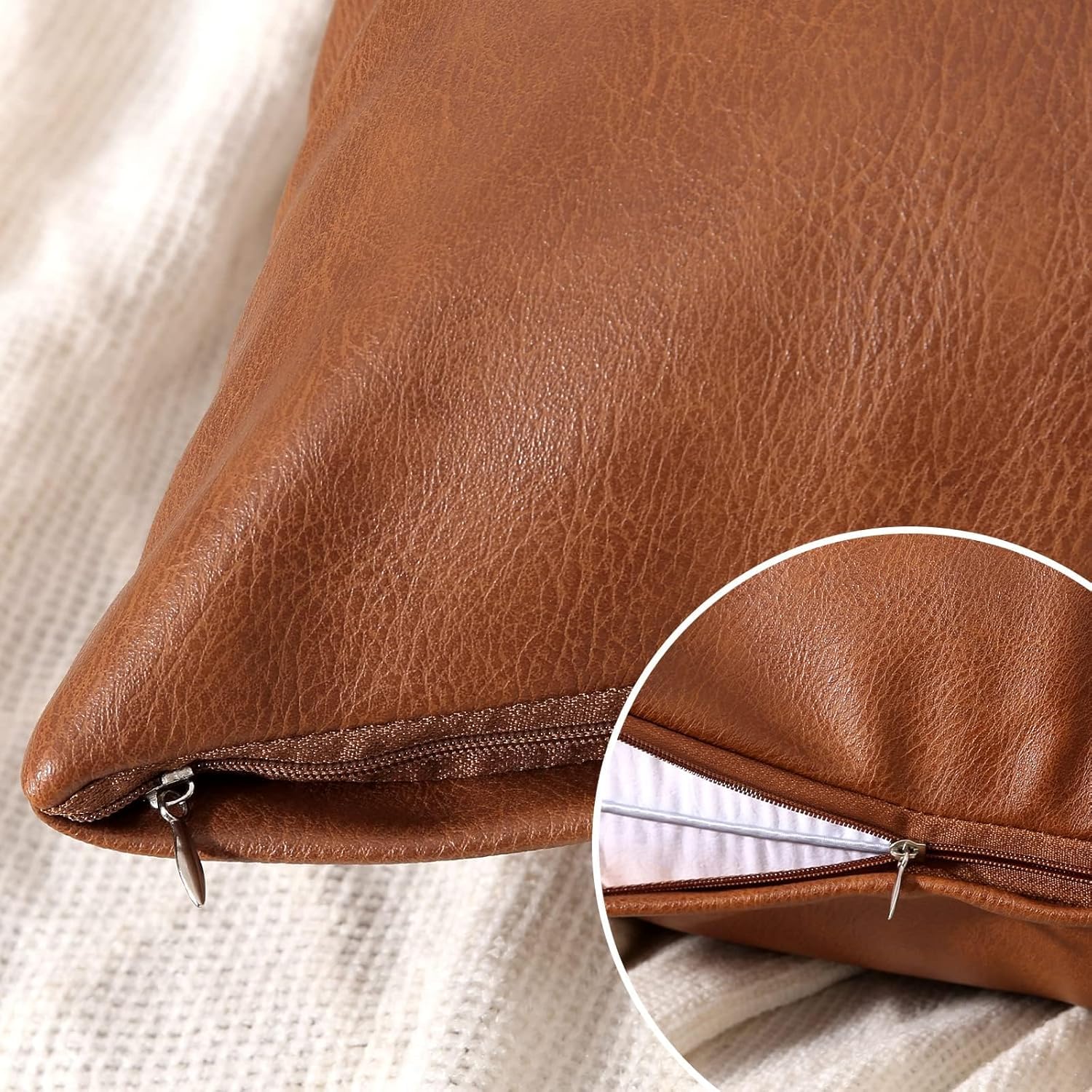 Set of 2 Solid Faux Leather Throw/Pillow Cushion Covers