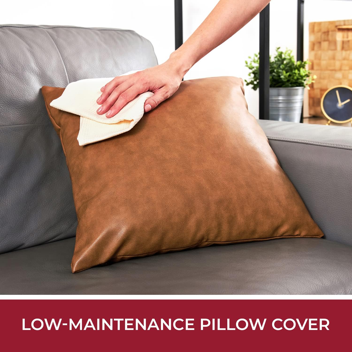 Set of 2 Solid Faux Leather Throw/Pillow Cushion Covers