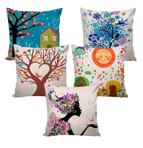Set of 5 Jute Throw Pillow/Cushion Covers – Multi