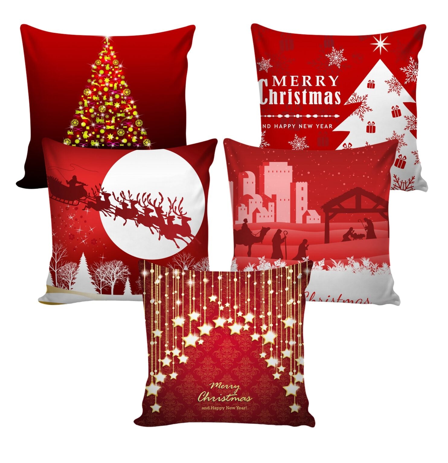 Set of 5 Christmas Designer Decorative Throw Pillow/Cushion Covers
