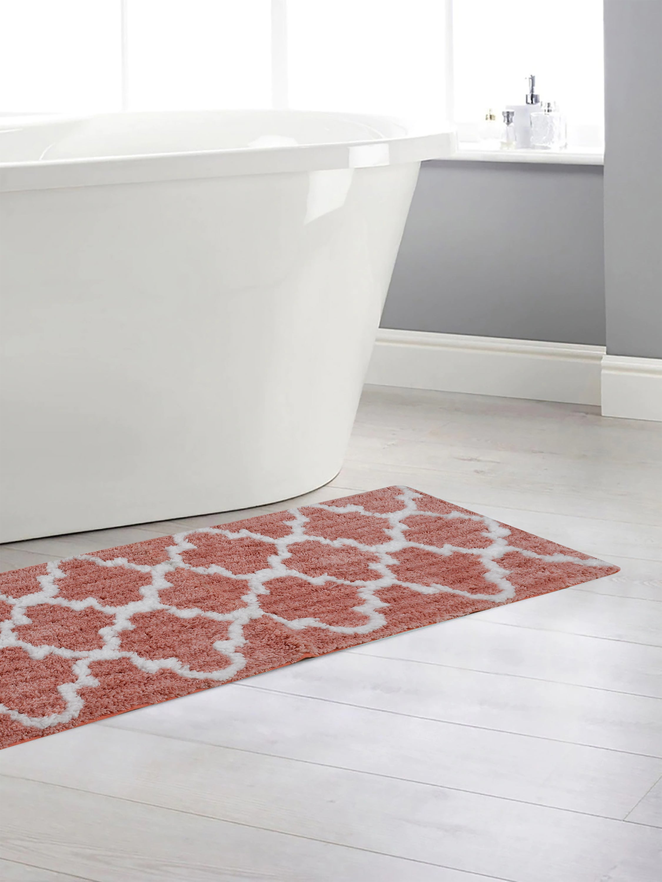 Soft Microfiber Abstract Moroccan Designer Anti Slip Runner, Peach