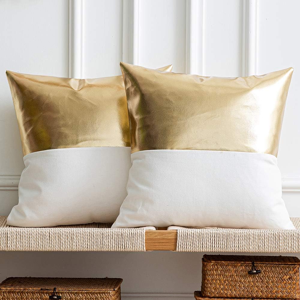 Set of 2 Solid Faux Leather Throw/Pillow Cushion Covers