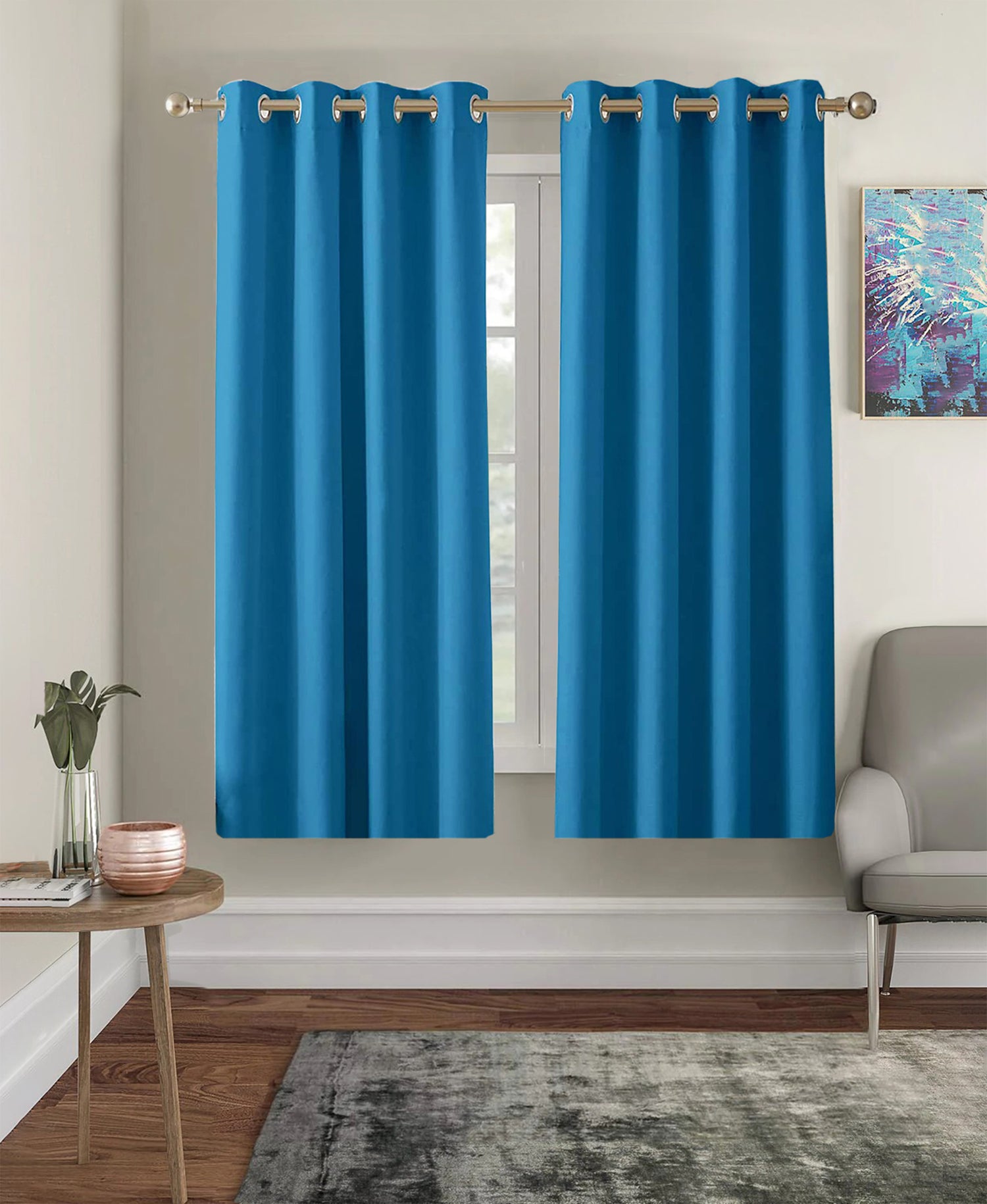 Set of 2 Blackout Solid Polyester Grommet Curtains